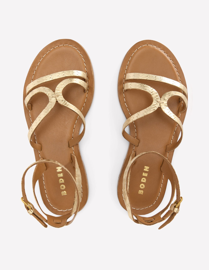 Casual Flat Sandal-Gold Woven Leather 5