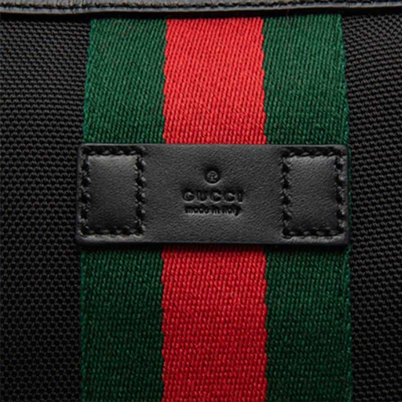 Men's Gucci Red Green Stripe Webbing Leather Logo Canvas Shoulder Messenger Bag Black 631195-KWT7N-1 6