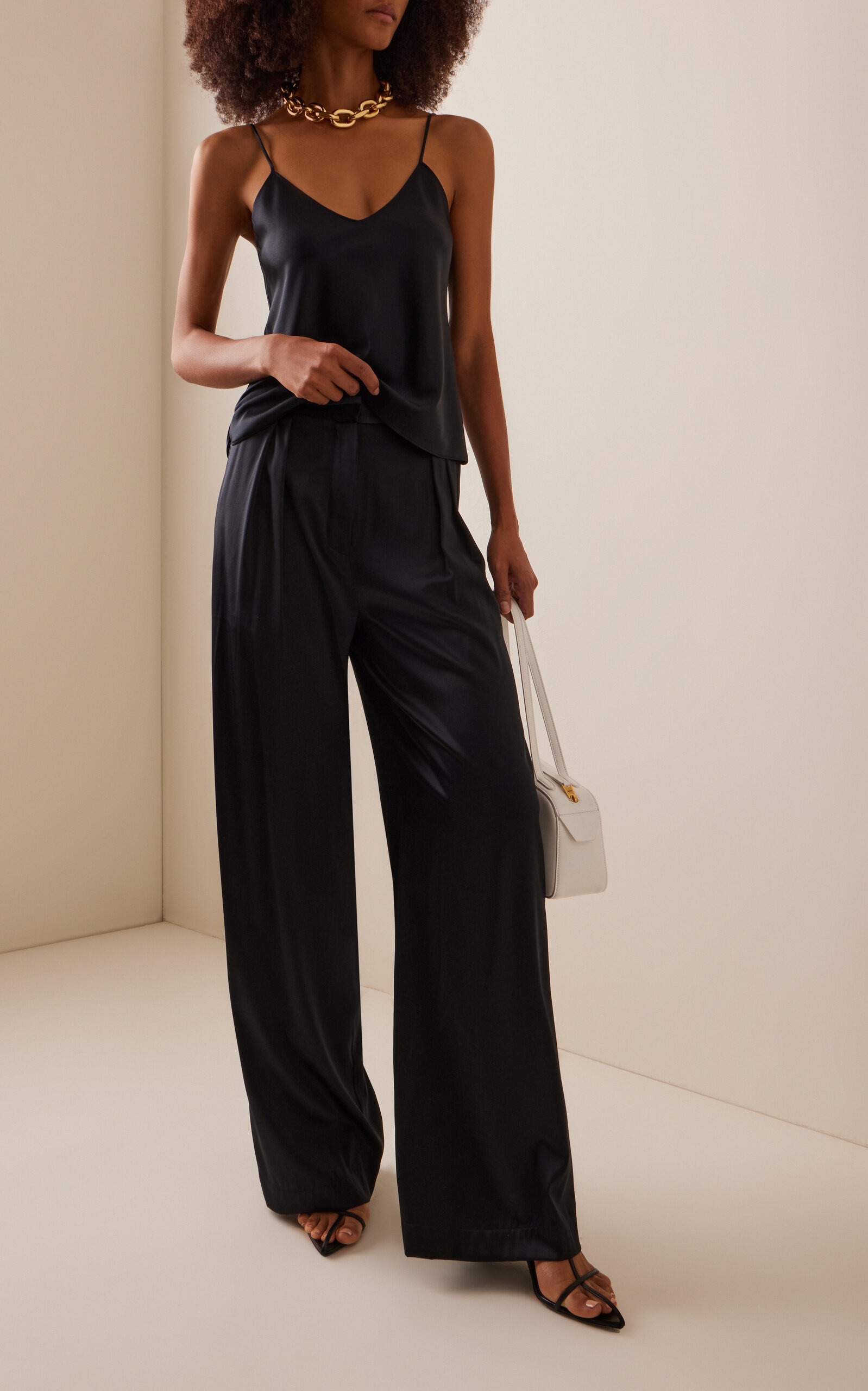 Josephine Pleated Stretch-Silk Satin Wide-Leg Pants black - 2