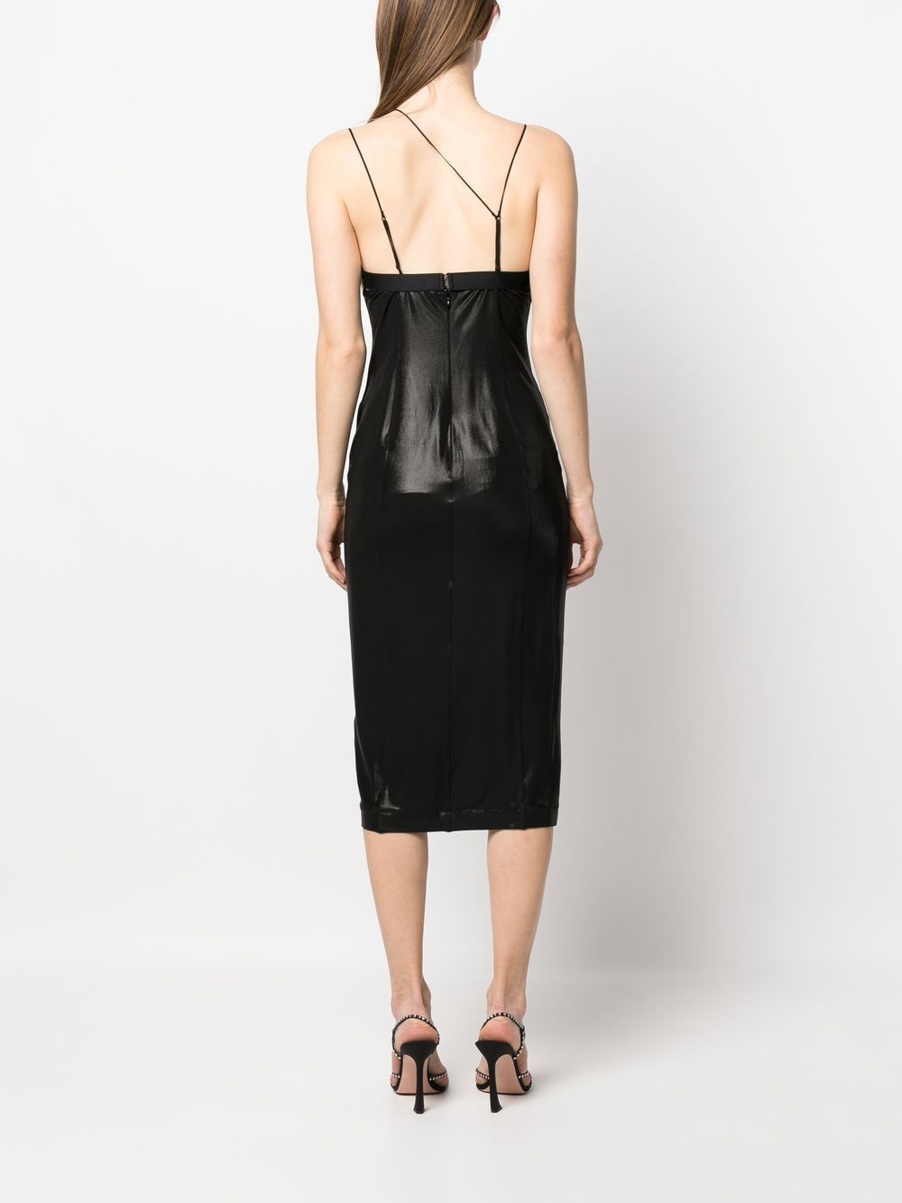 glossy asymmetric-neck dress - 4