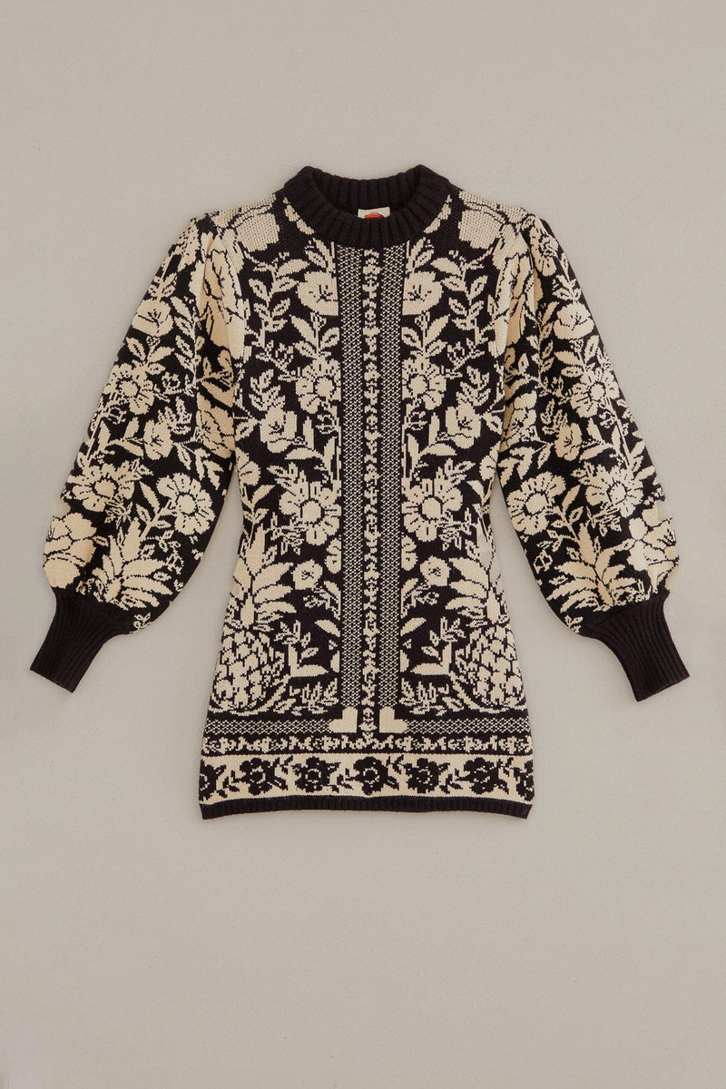 Black Pineapple Garden Mini Sweater Dress 8