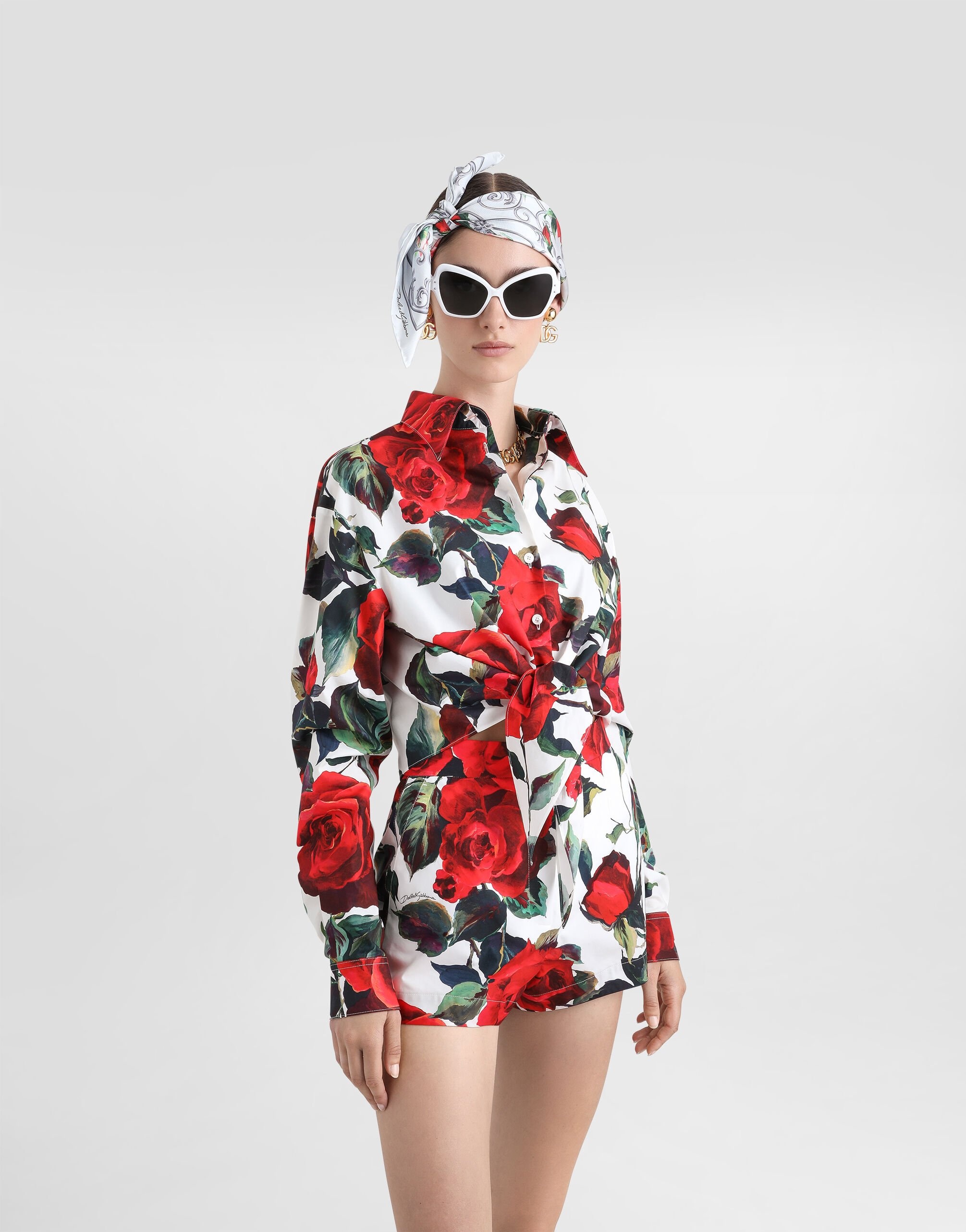 Rose-print cotton shorts - 4