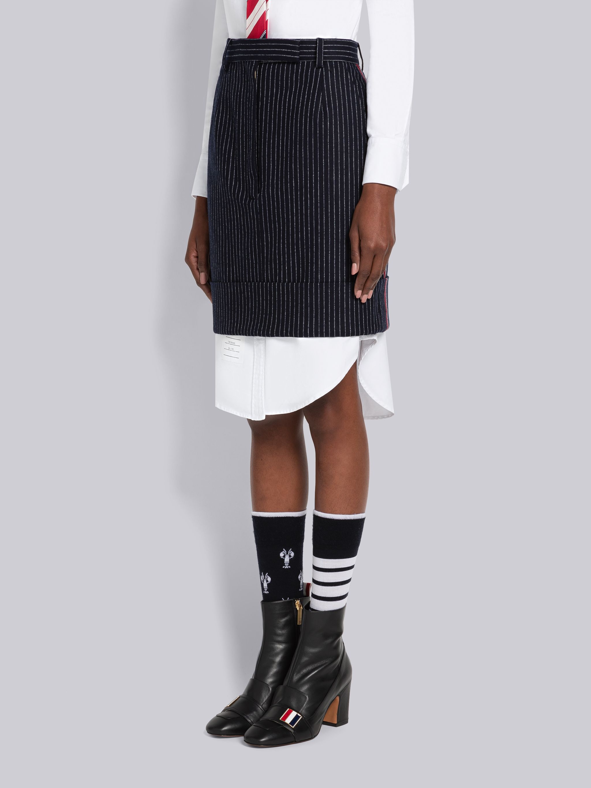 Chalk Stripe Flannel Straight Mini Skirt - 2