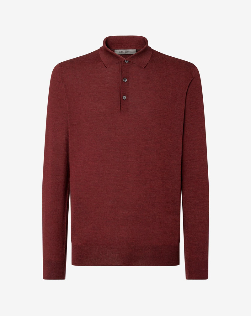 Brick red ultra-fine 120's wool button-up polo shirt 1