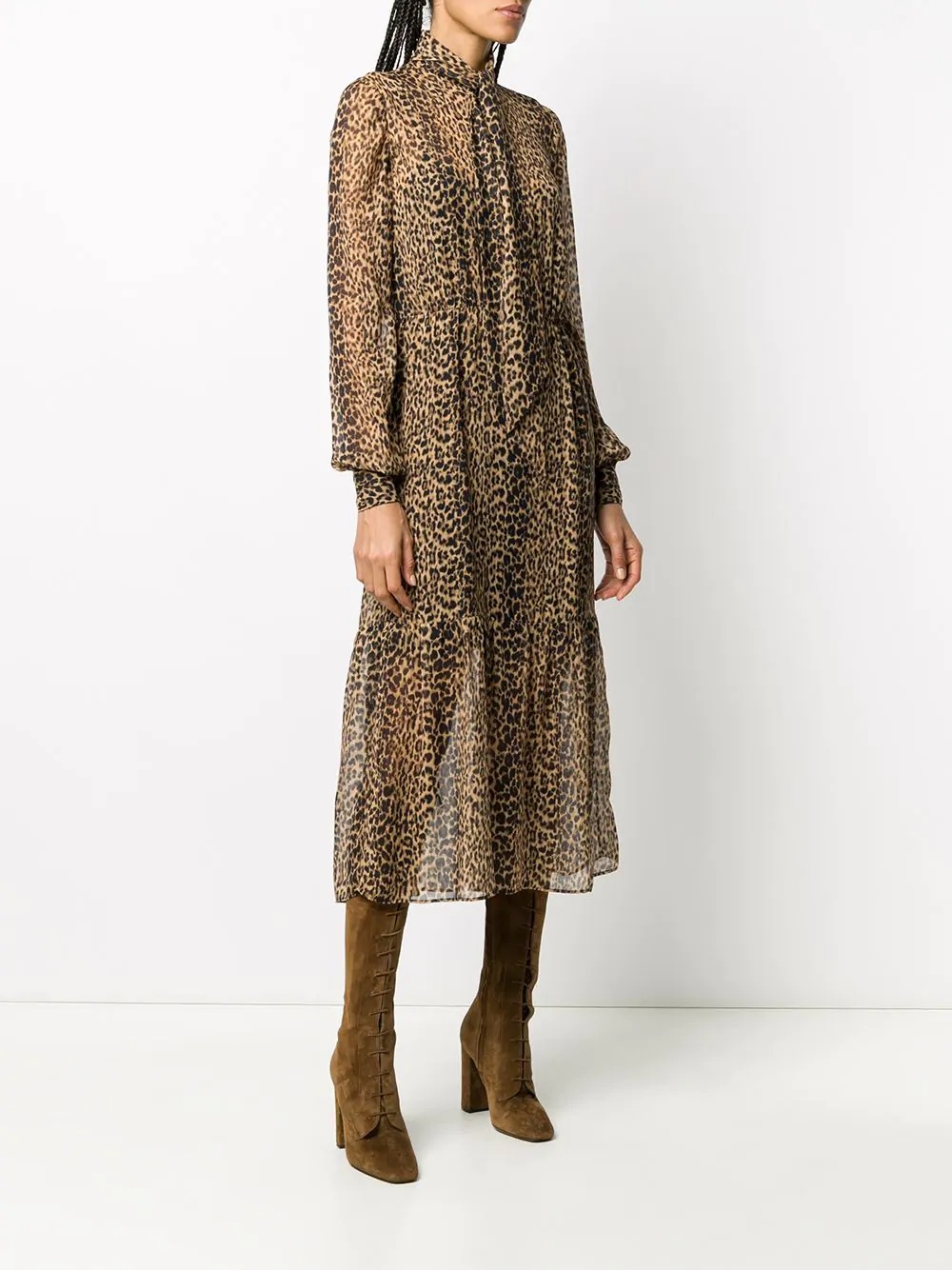 leopard print silk sheer dress - 3