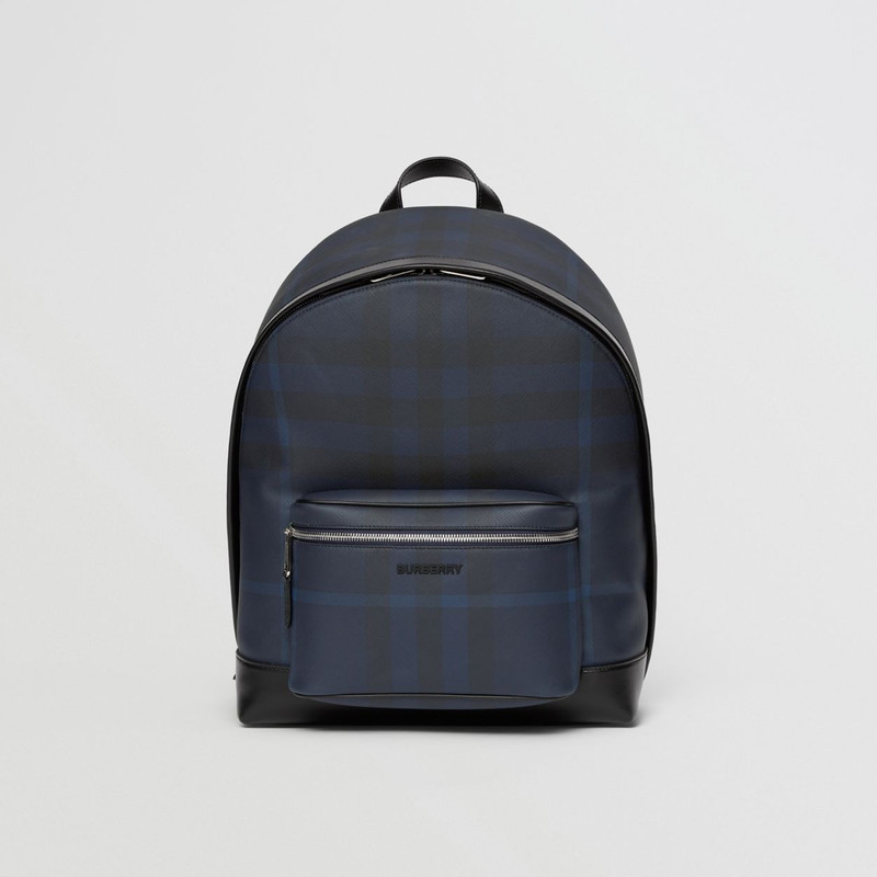 Exaggerated Check and Leather Backpack 1