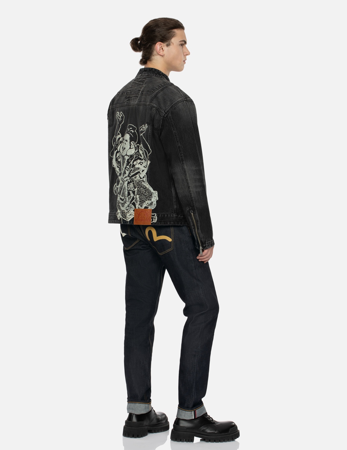 GODHEAD PRINT RELAX FIT BIKER DENIM JACKET - 3