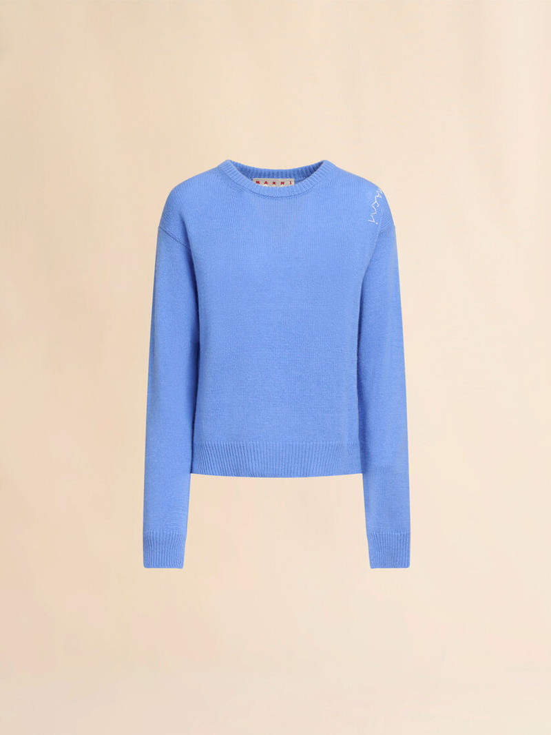 INDIGO BOXY CASHMERE JUMPER WITH MARNI SYMBOL 1