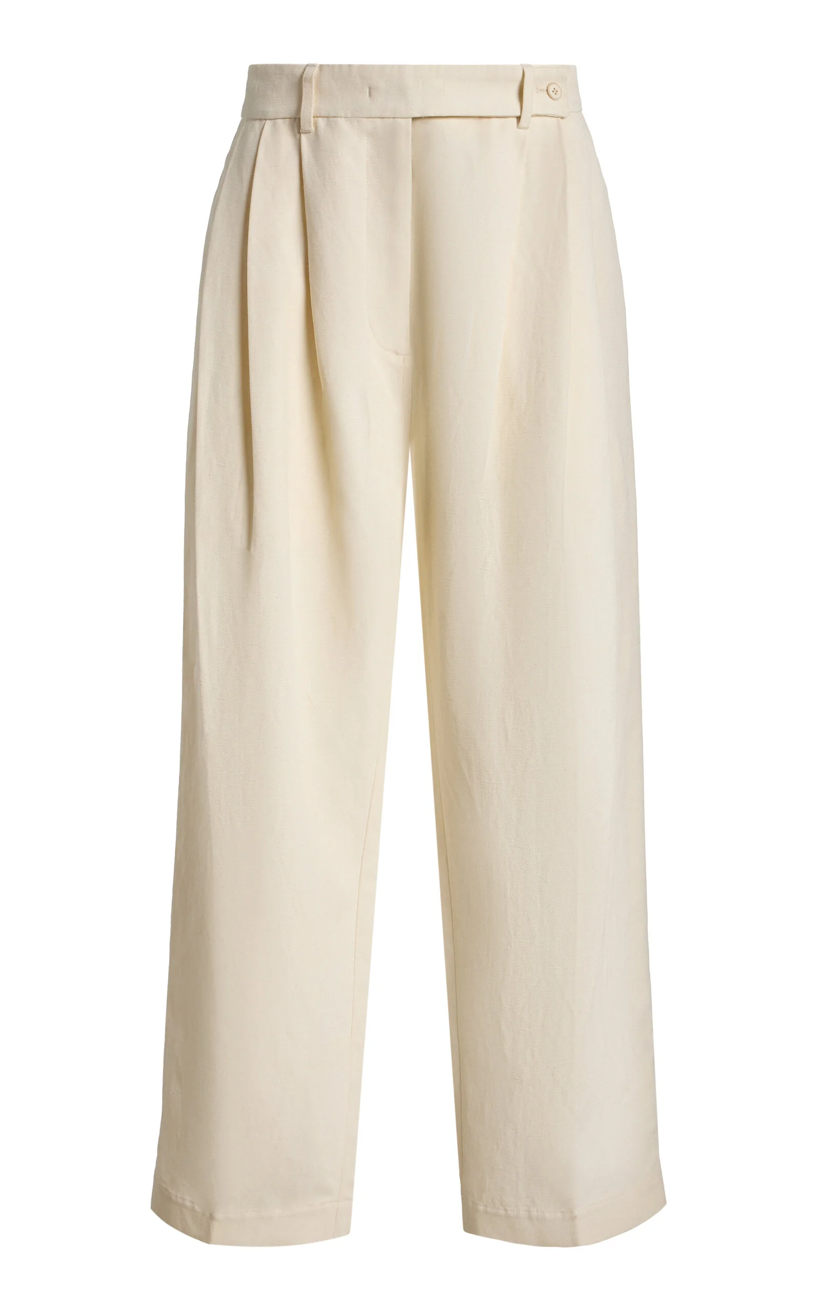 Linen Wide Leg Pleated Pants - 1