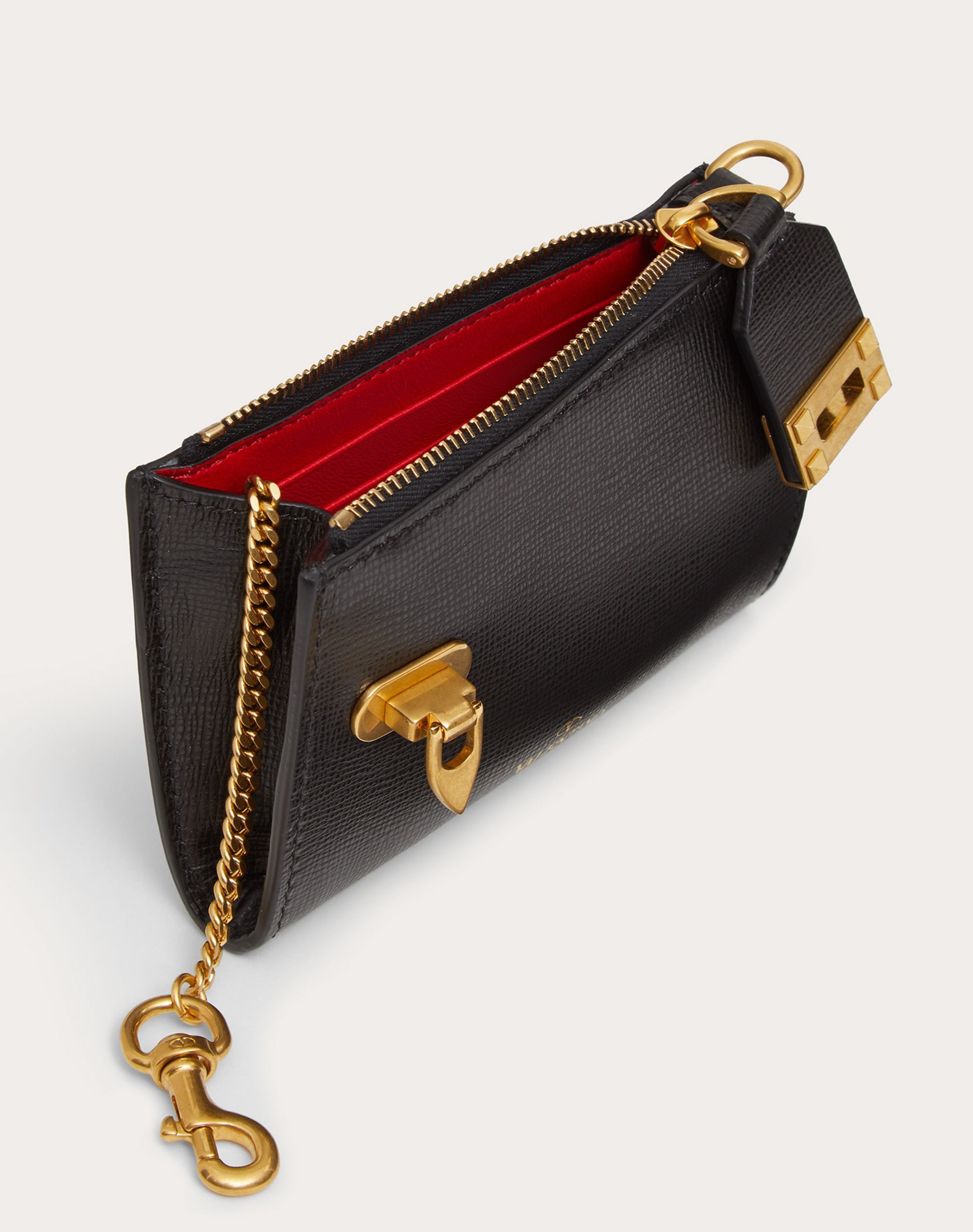 VALENTINO GARAVANI ROCKSTUD ZIPPER COIN PURSE AND CARDHOLDER IN GRAINY CALFSKIN LEATHER - 5