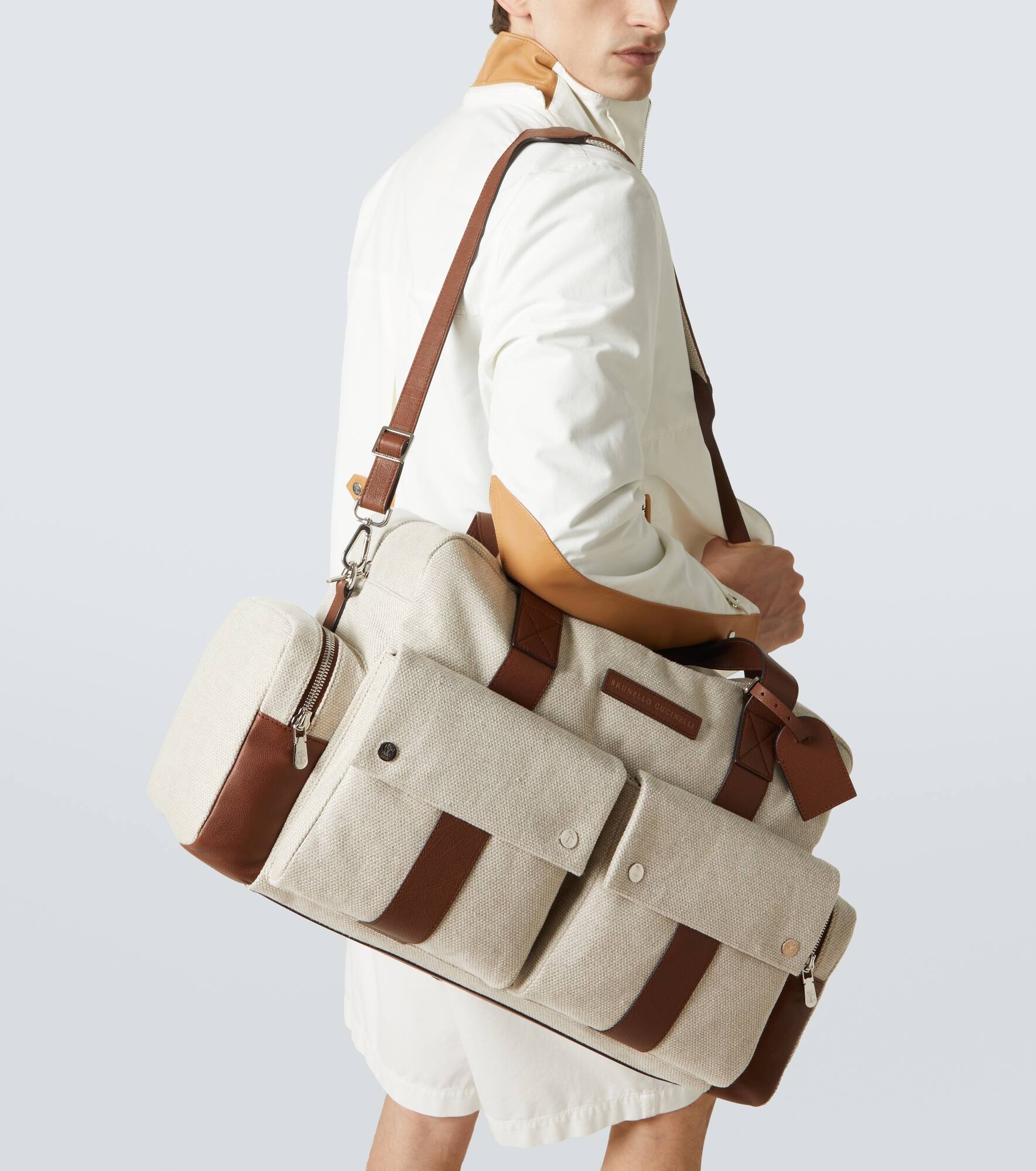 Leather-trimmed canvas duffel bag - 2