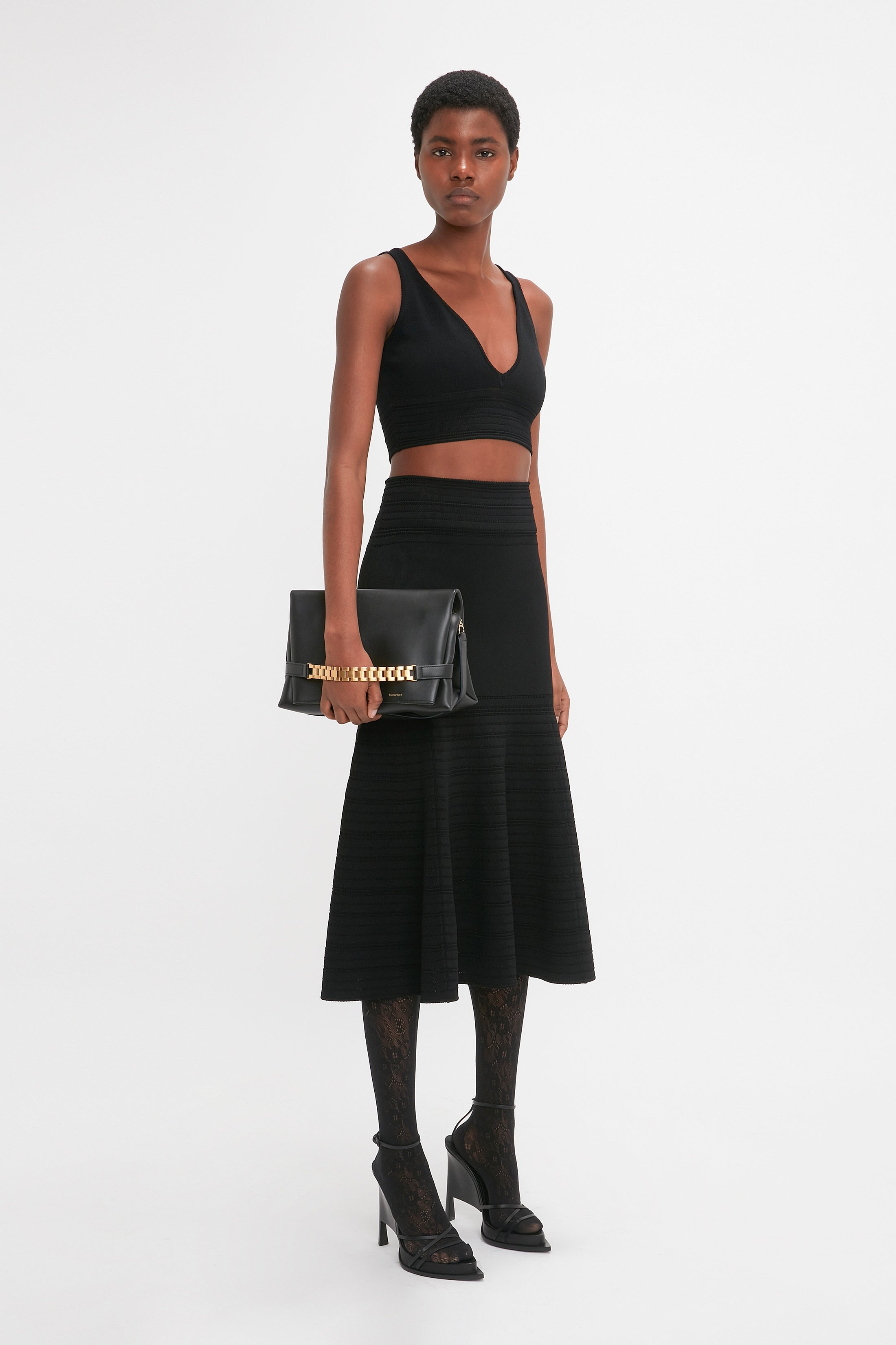 Fit And Flare Midi Skirt In Black - 6