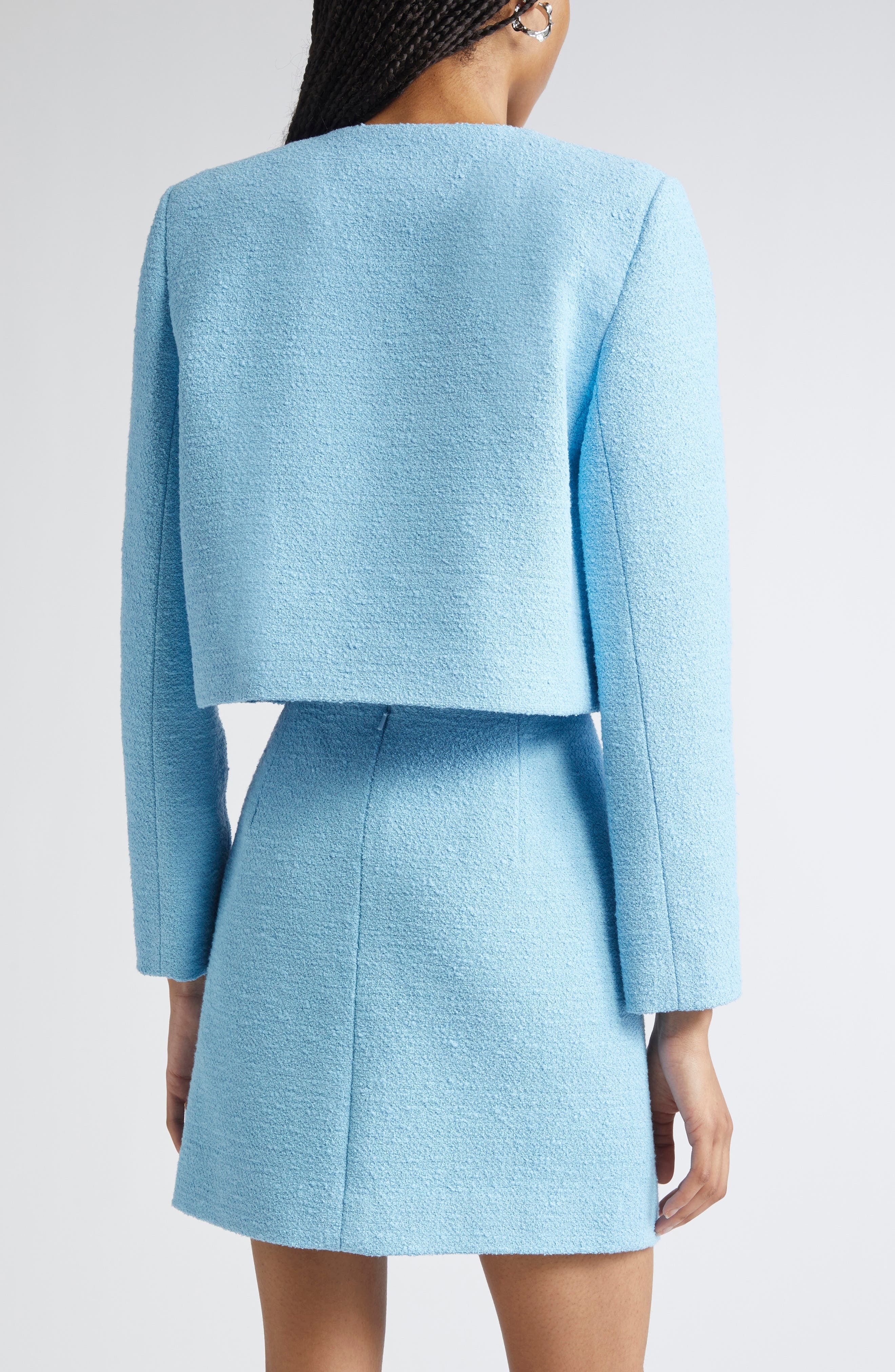 Oscar de la Renta Tweed Suiting Jacket in Baby Blue at Nordstrom - 3