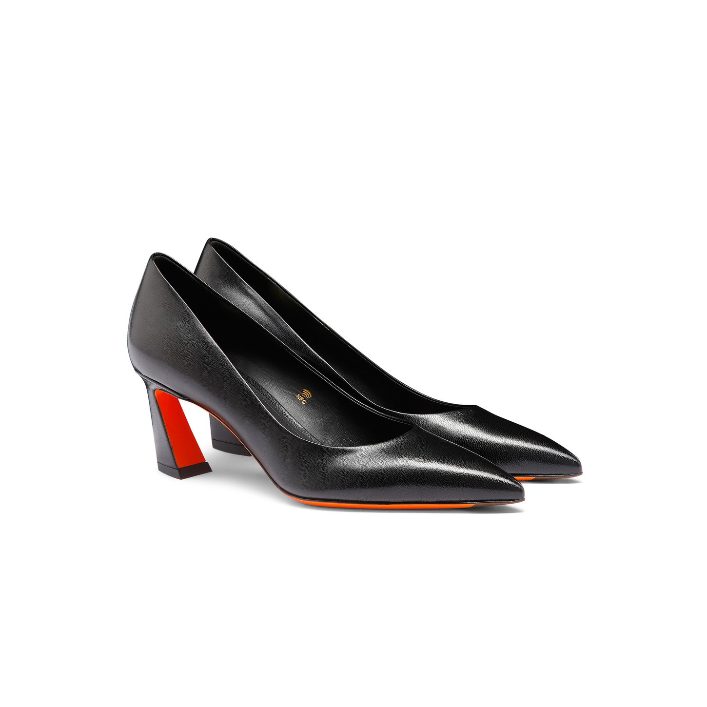 Women's black leather mid-heel pump - 3