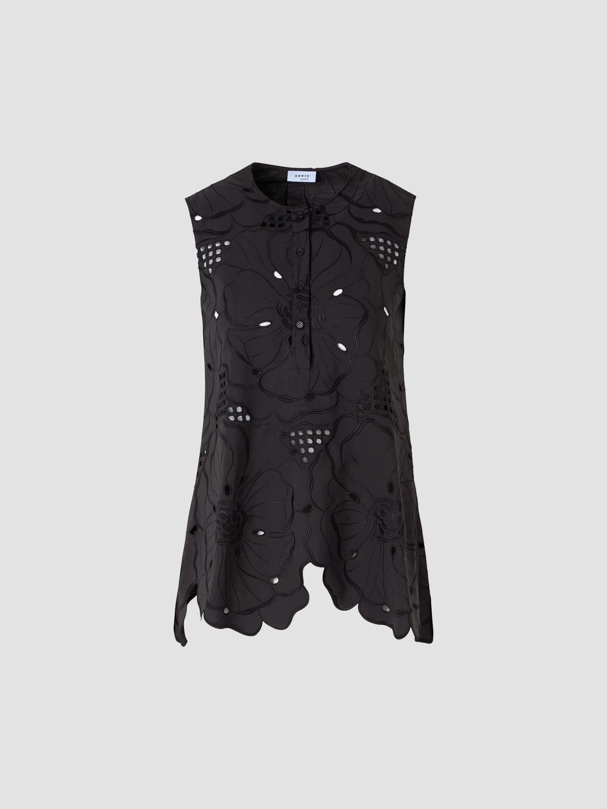 Women's Floral Eyelet Cotton Tunic Blouse - Black - 1