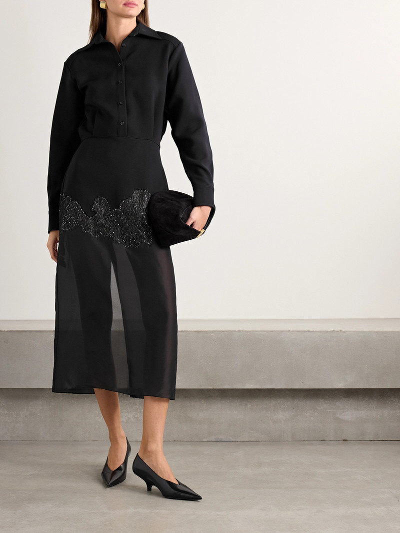 BRANDON MAXWELL The Amelie Crystal-embellished Wool-blend Crepe And Silk-organza Midi Shirt Dress outlook