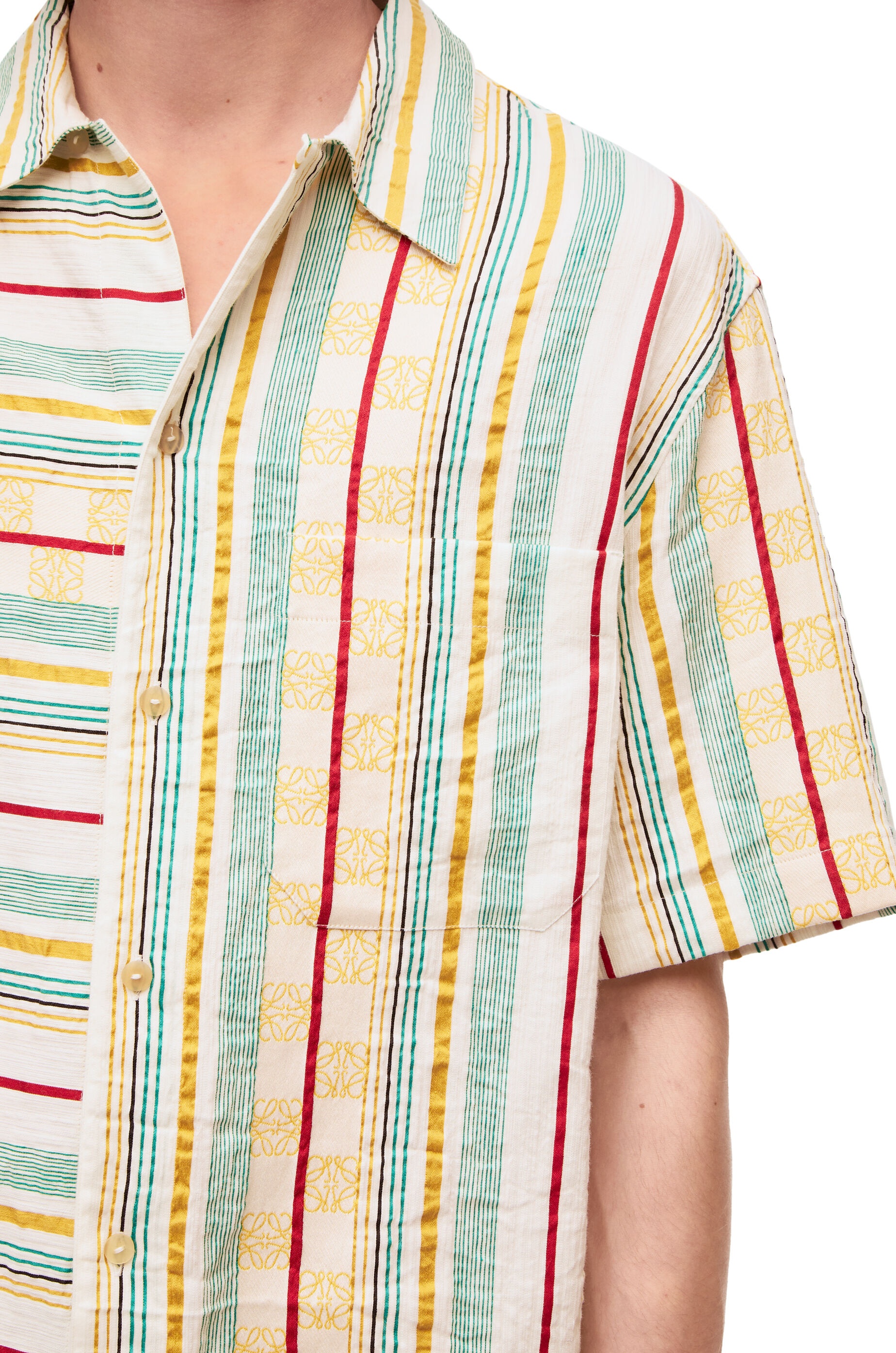 Asymmetric stripes short sleeve shirt in cotton, linen and silk - 5