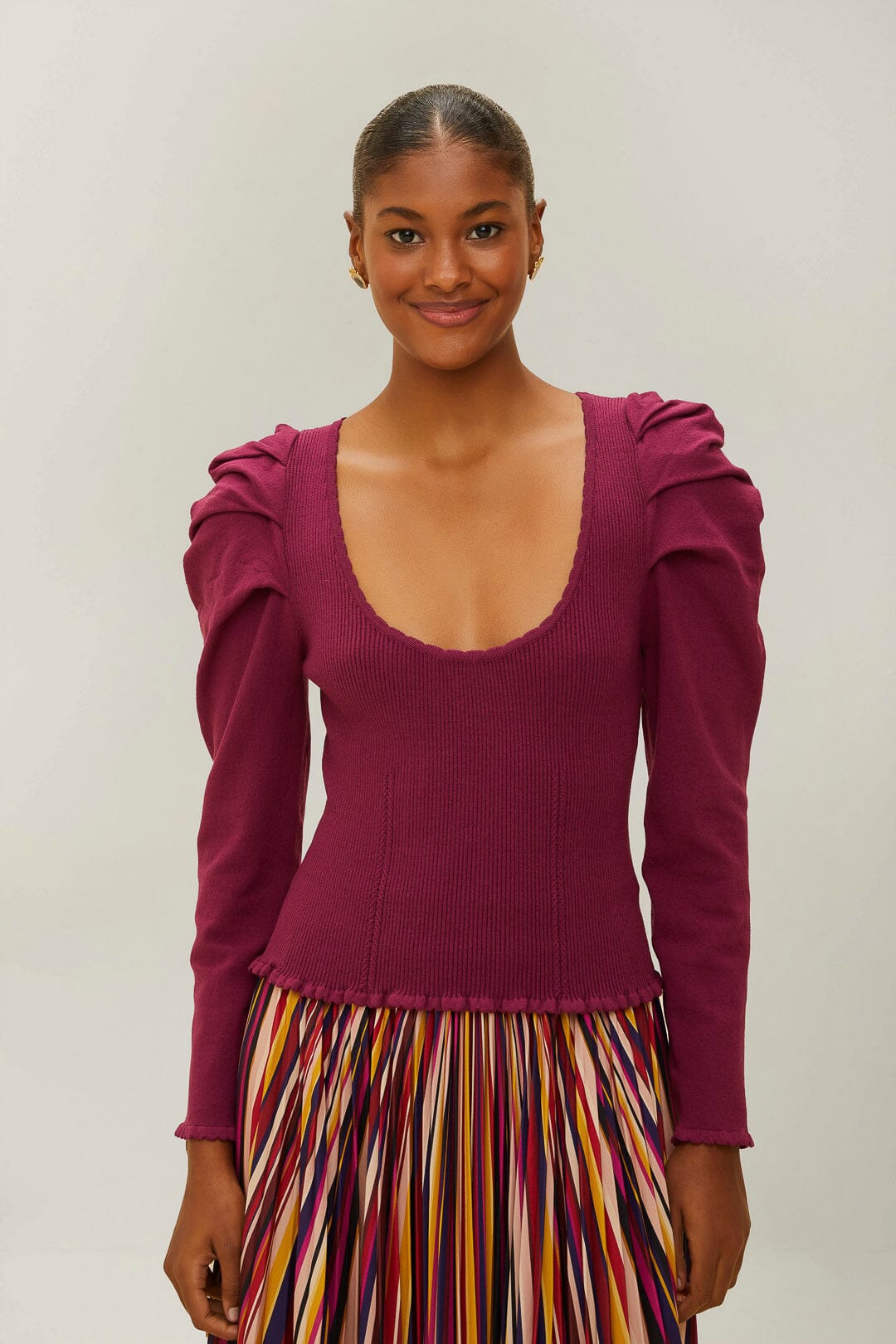 Burgundy Knit Corset Top - 1