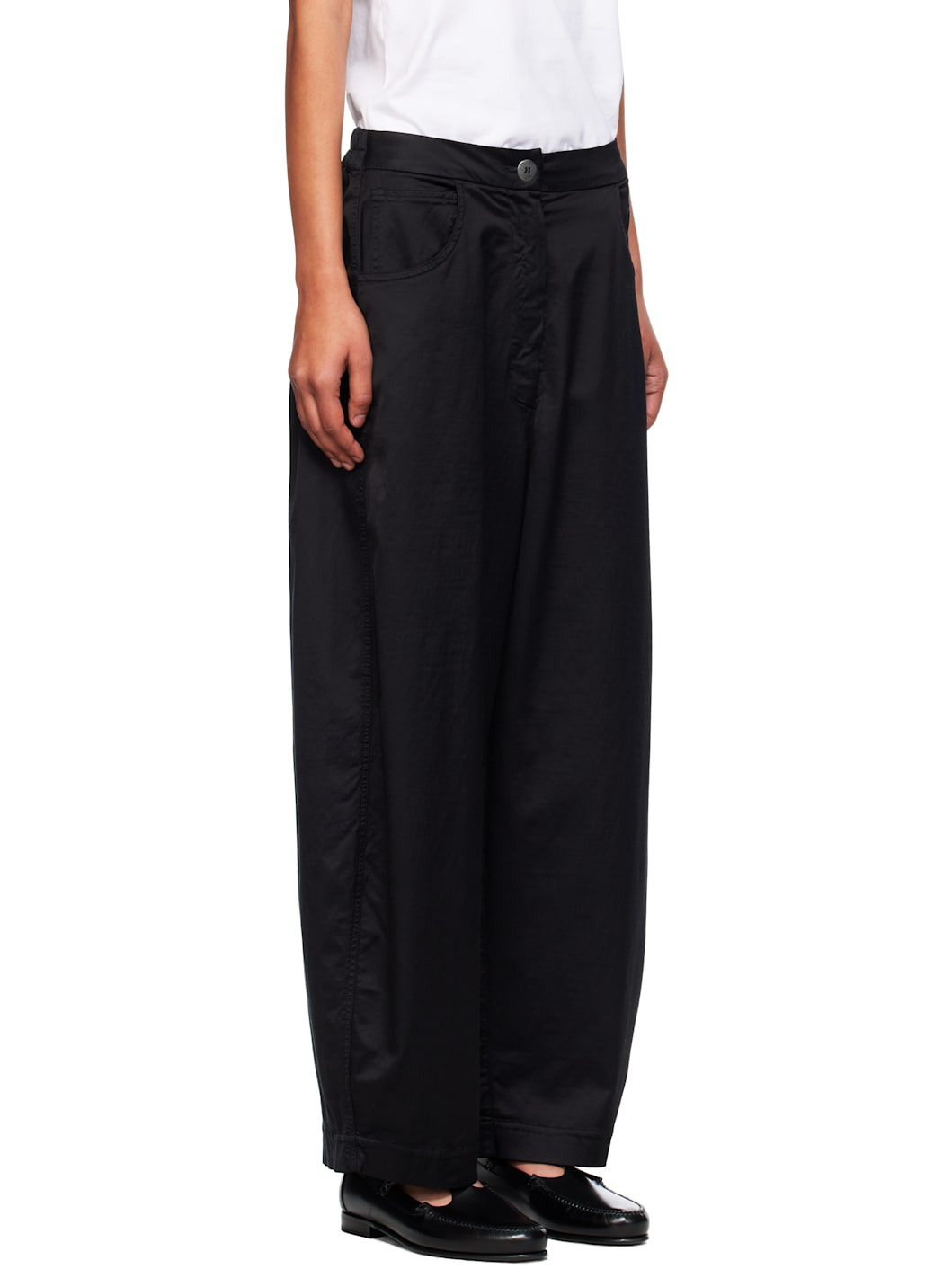 Black Satin Curved Trousers - 2