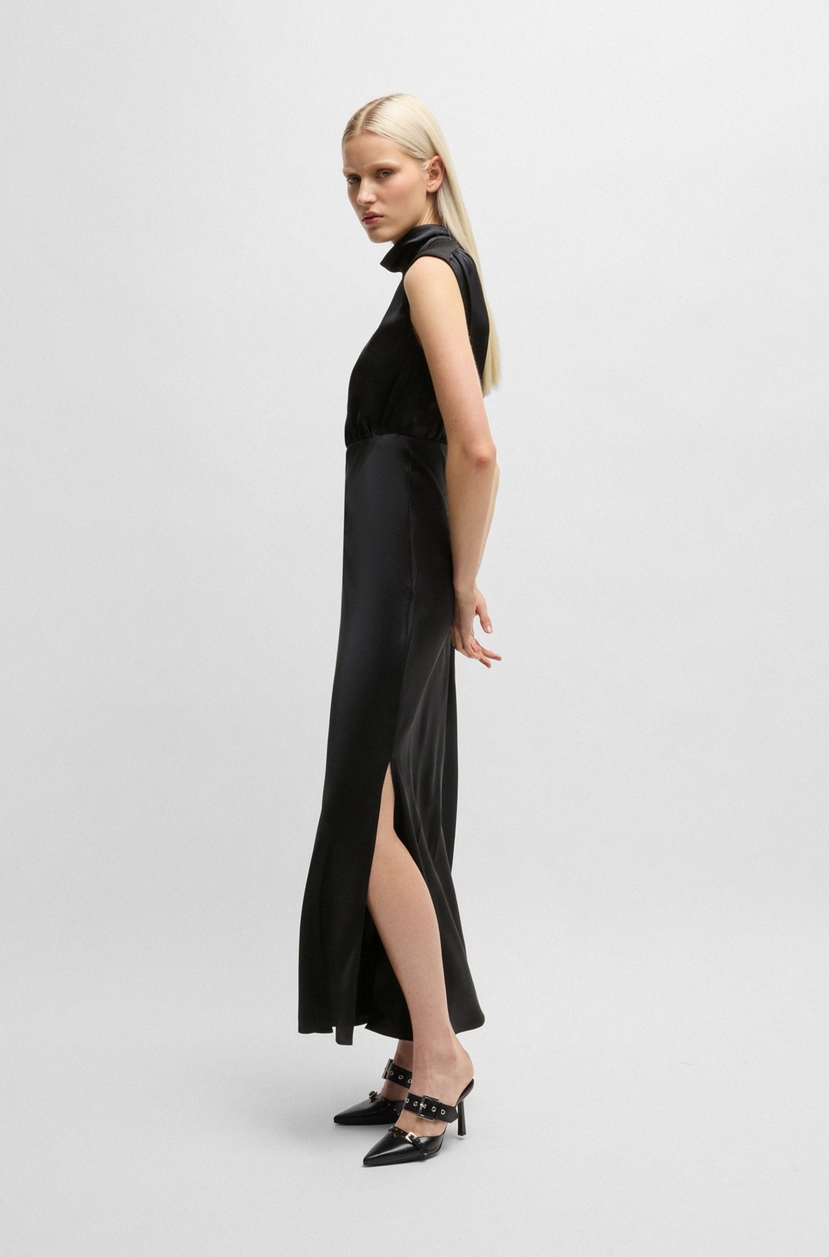 TIE-NECK MAXI DRESS IN SATIN - 3