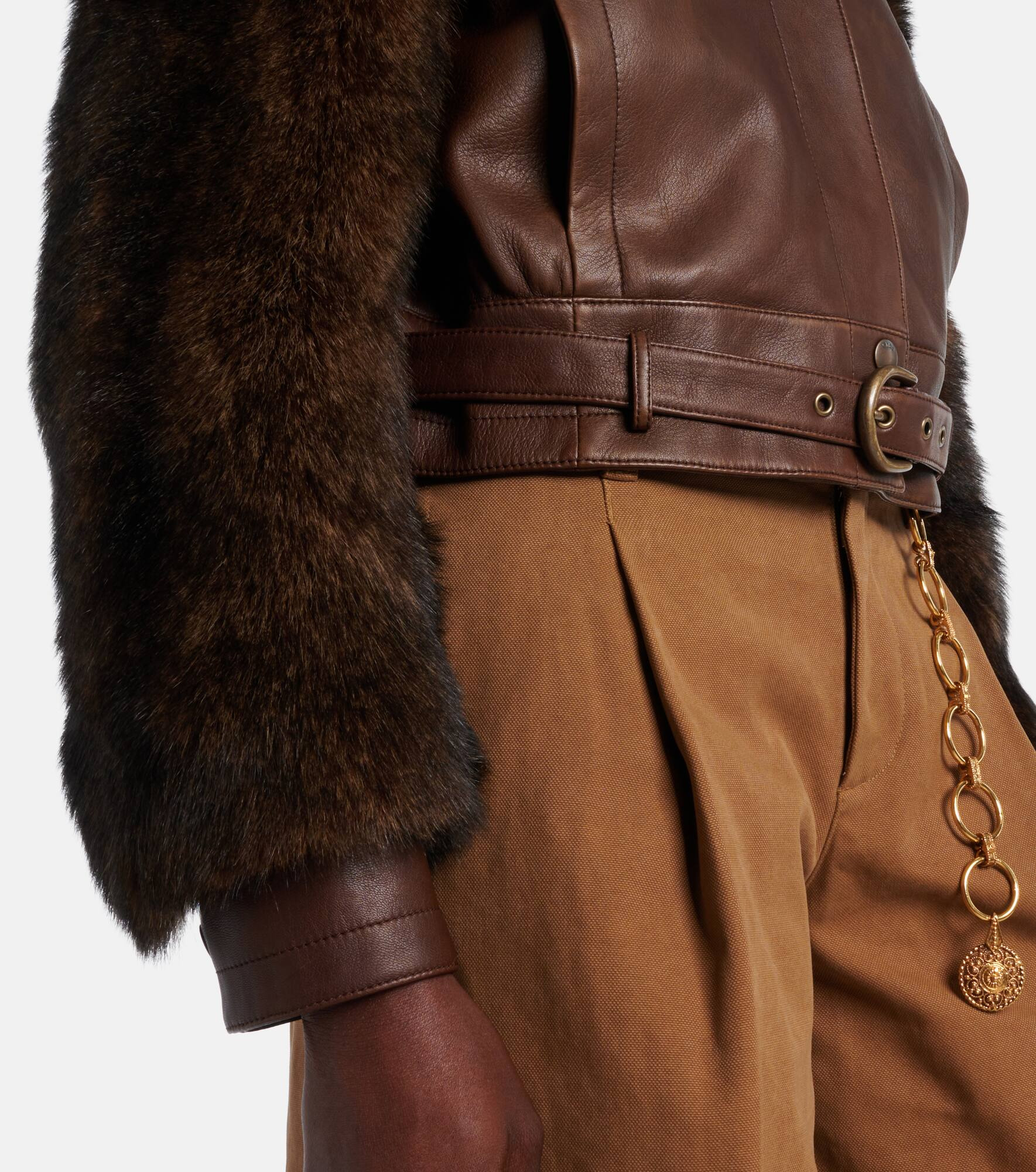 Cropped shearling-trimmed leather jacket - 5