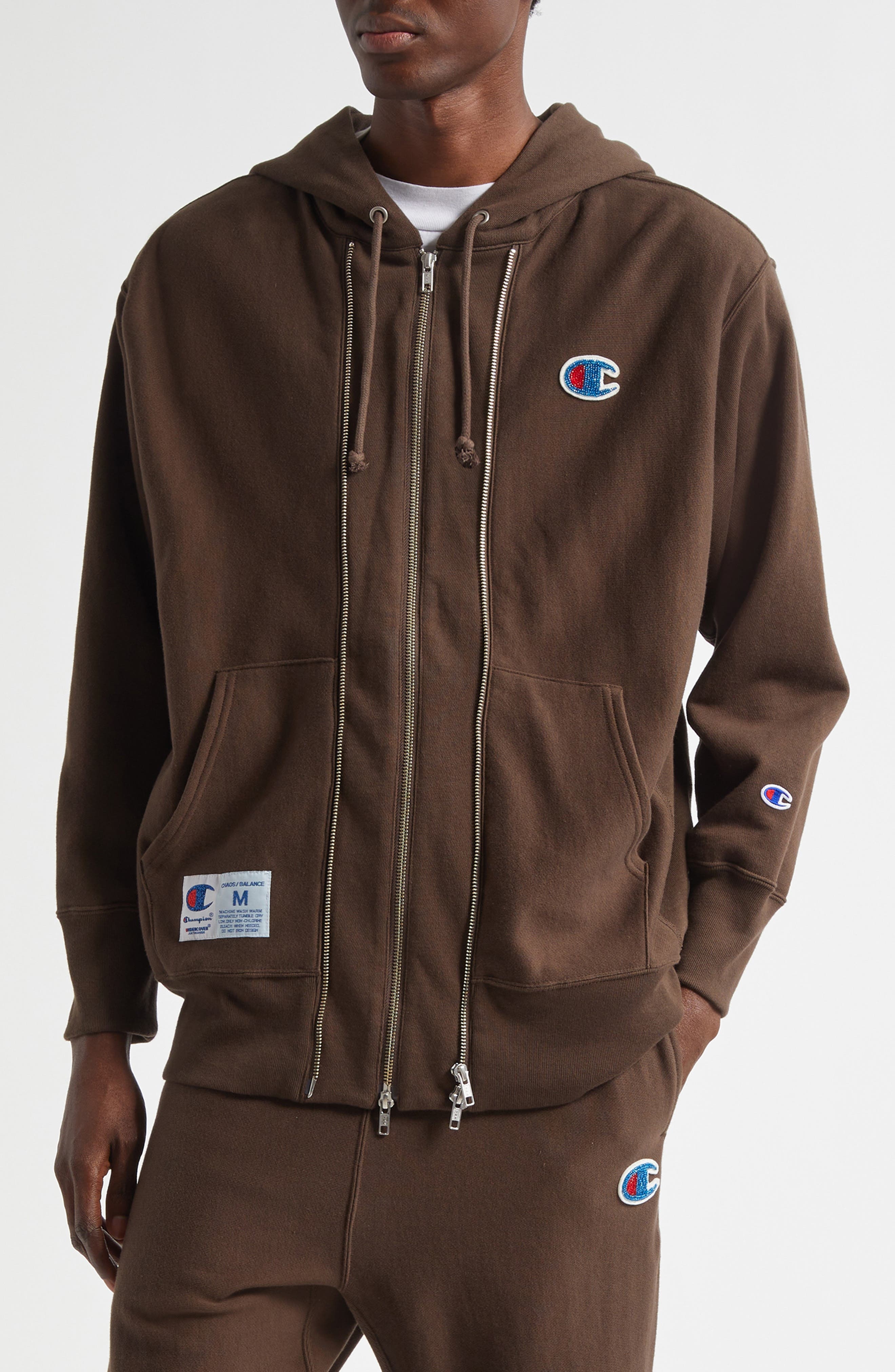 Undercover x Champion Reverse Weave® Cotton Fleece Hoodie in Brown at Nordstrom - 1