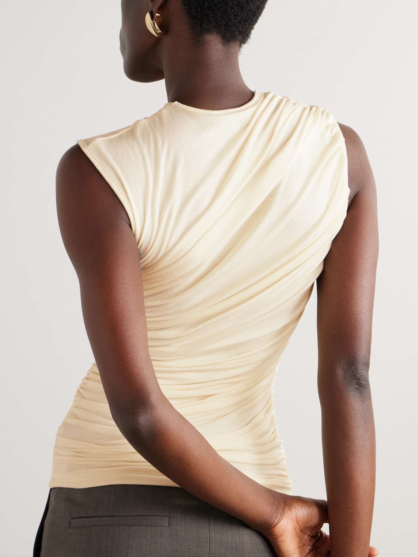 Ester ruched stretch-TENCEL™ Lyocell jersey tank Cream - 3