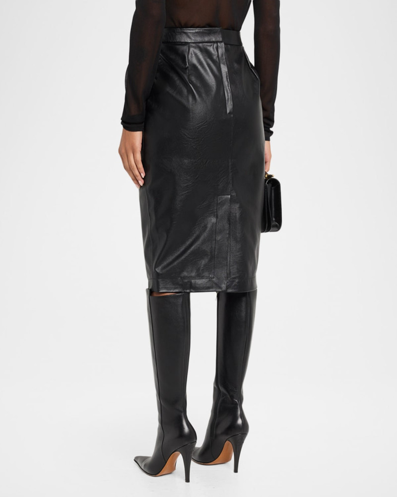 Vegan Leather Gathered Midi Pencil Skirt 3