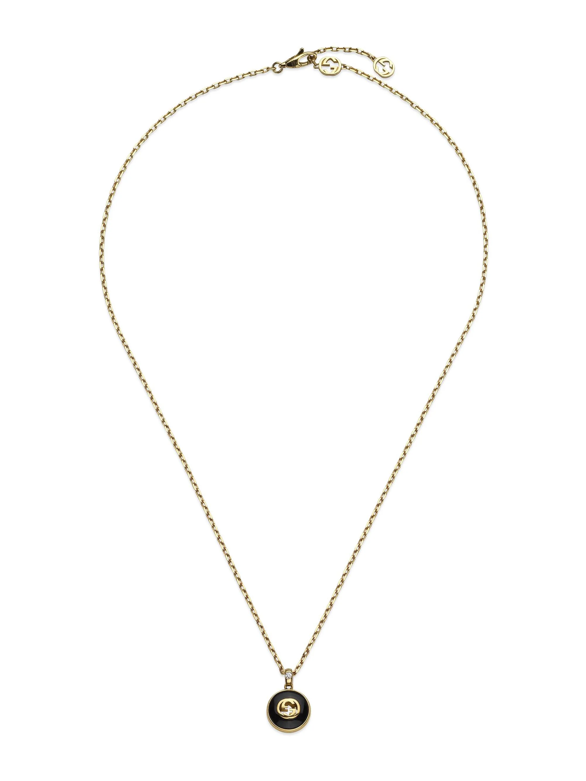 Women's Interlocking G 18K Yellow Gold, Black Onyx & 0.021 TCW Diamond Chain Necklace - Yellow Gold - 1