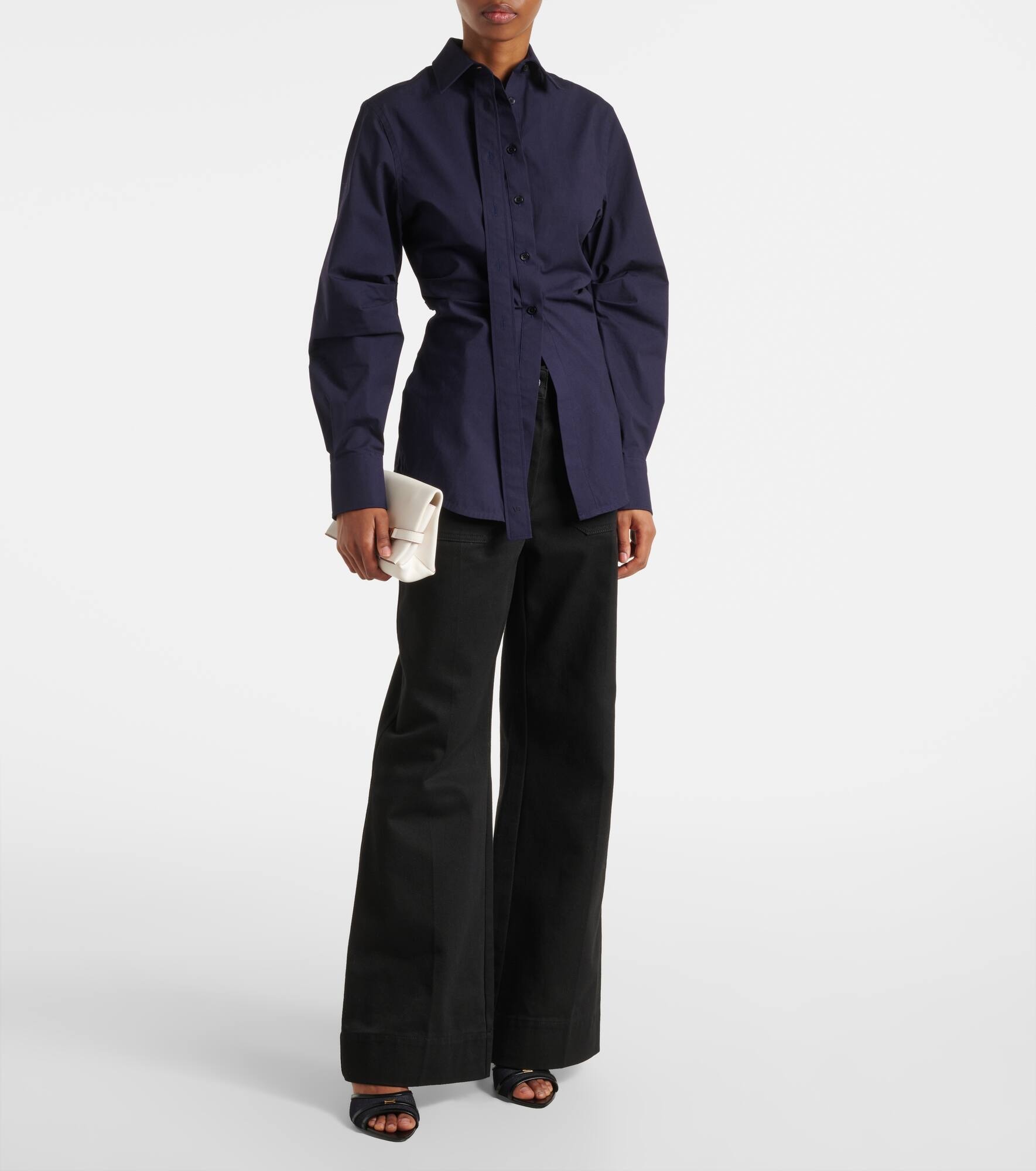 Leather-trimmed denim mules - 3