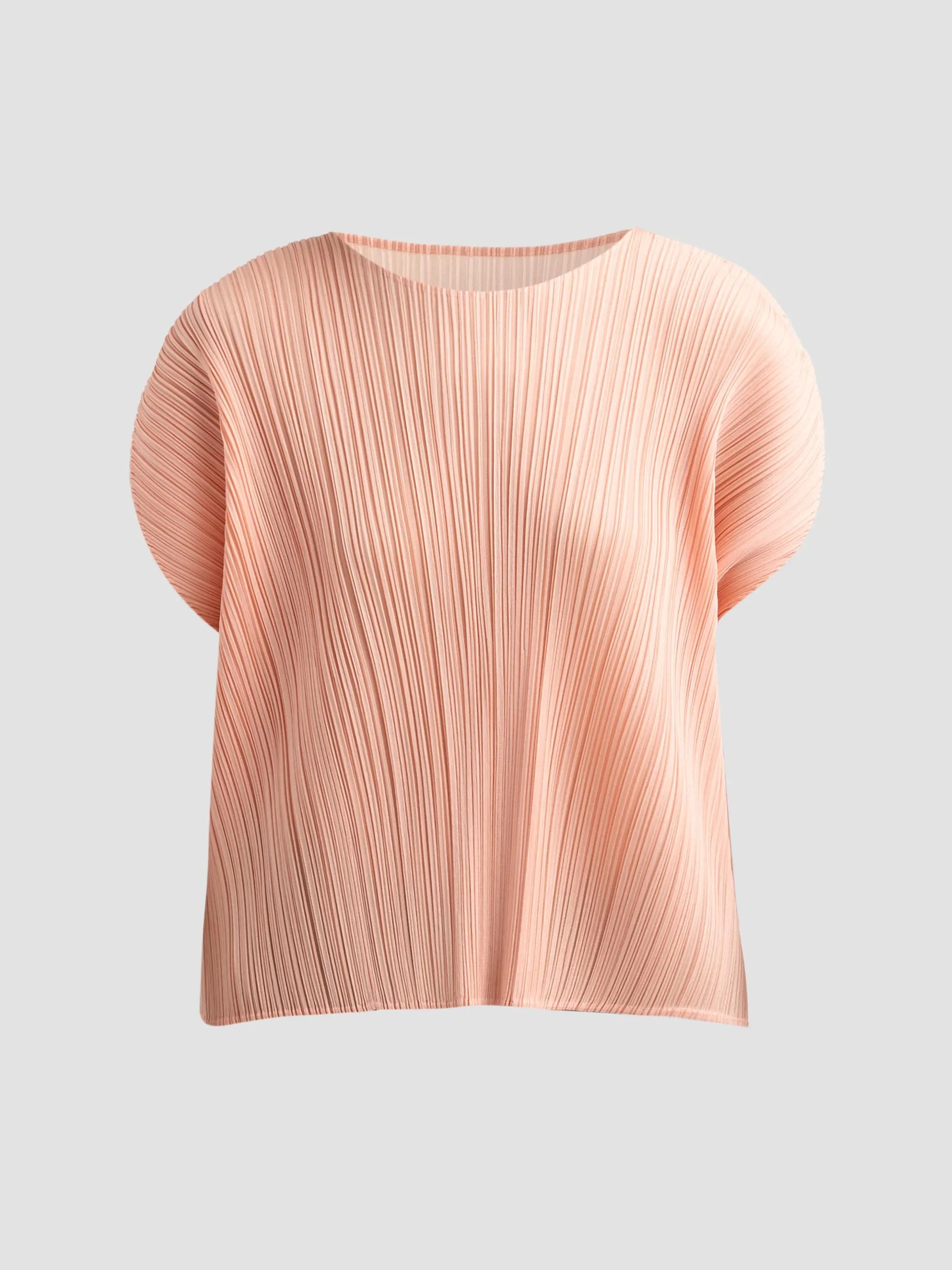 Women's Round Neck Pleated Top - Pale Orange - 1
