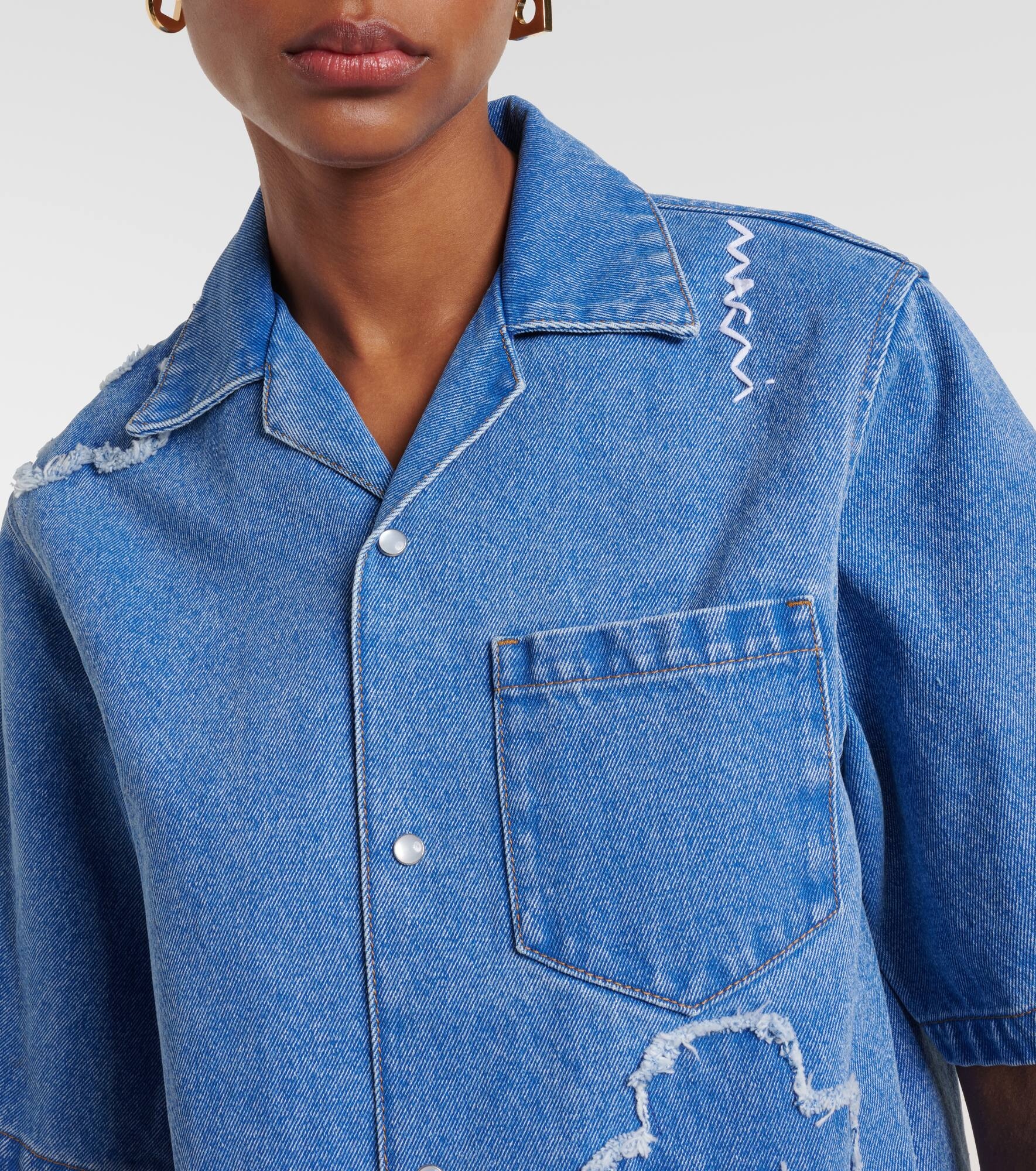 Floral embroidered denim shirt - 4