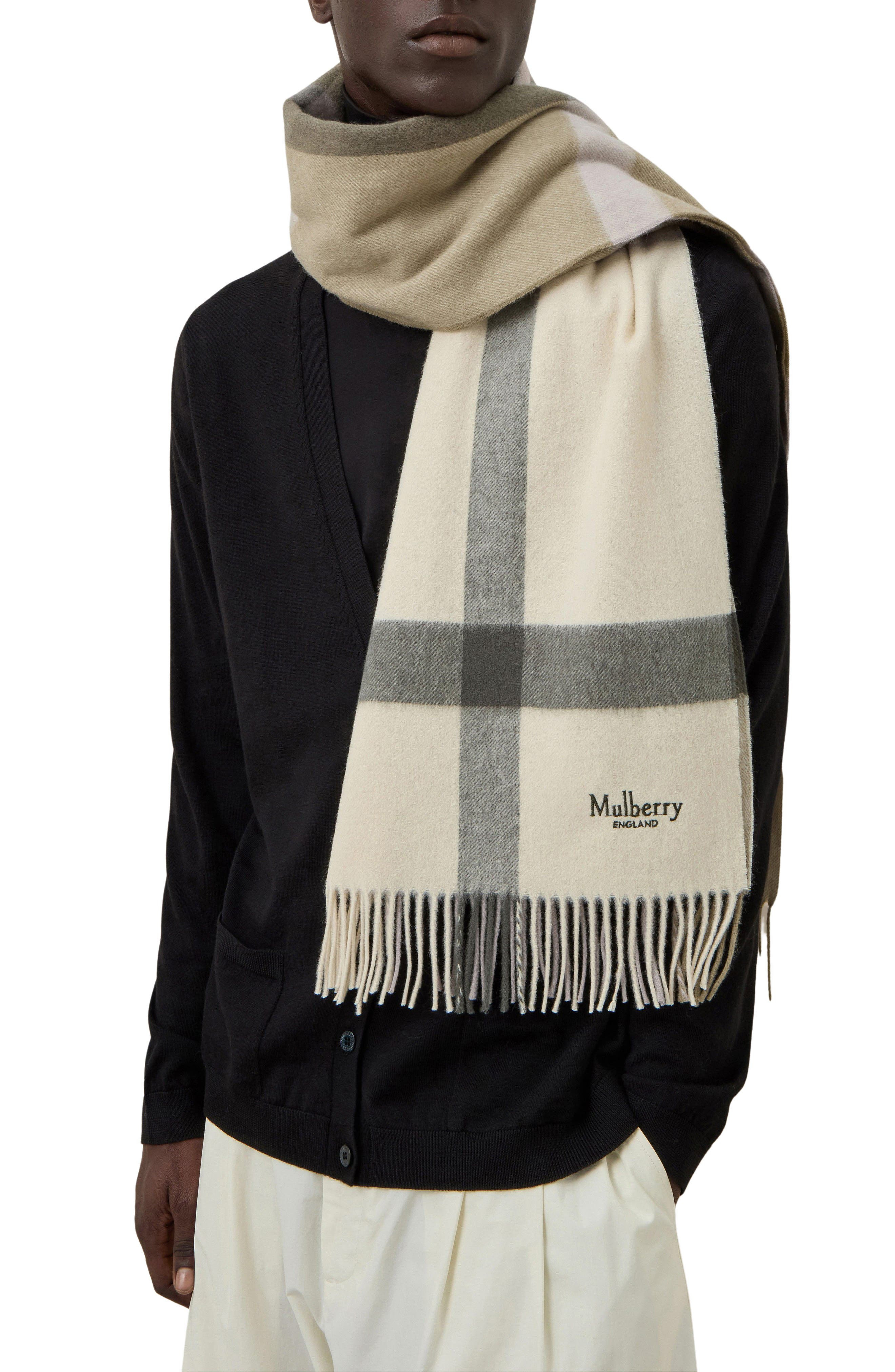 Mulberry Check Merino Wool Scarf in Eggshell/Olive at Nordstrom - 2