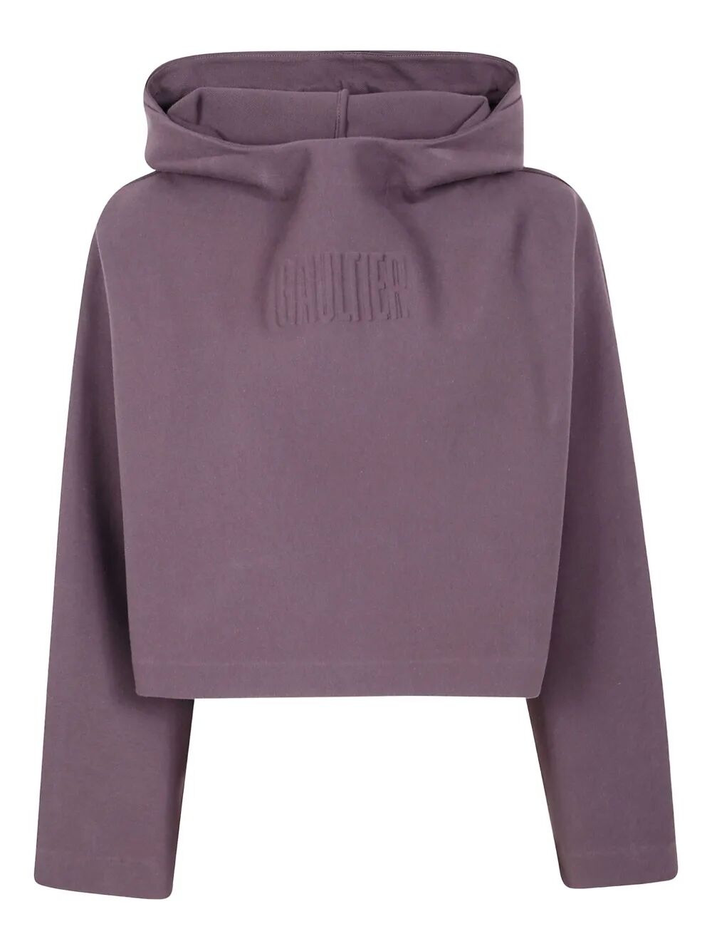 Jean Paul Gaultier Women Bonded Cotton Cropped Bat Sleeves Hoodie With "Gaultier" Embossing - 4