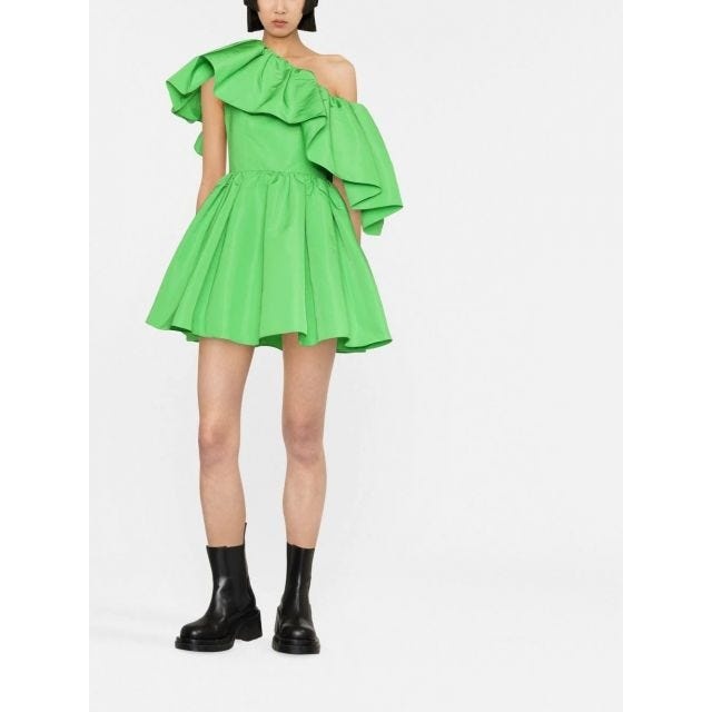 Green short dress with ruffles and flounces - 2