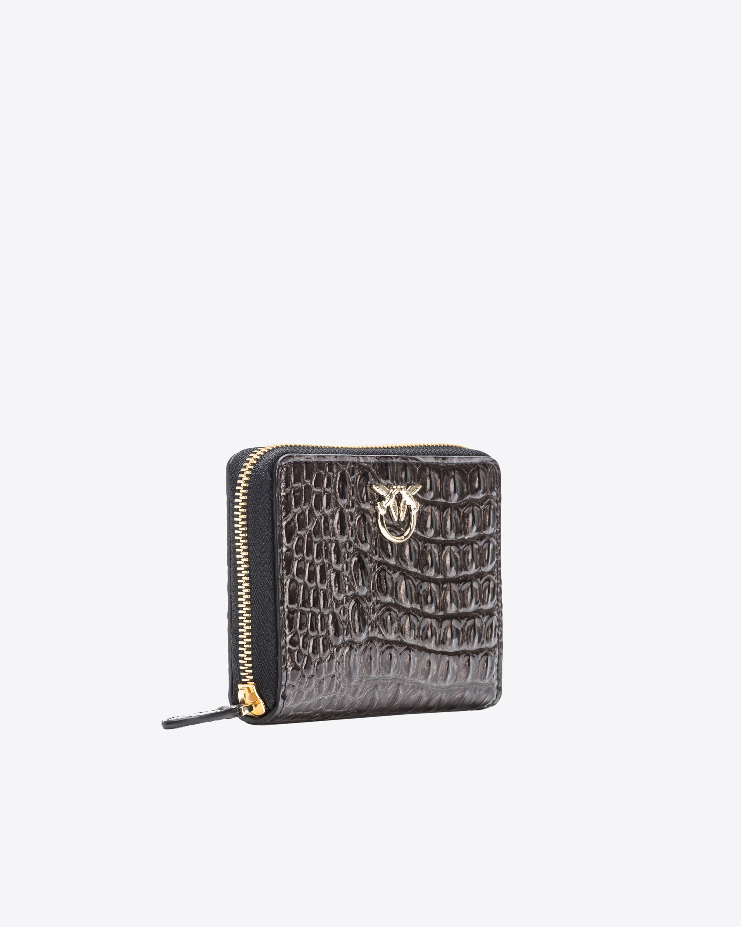 PINKO GALLERIA SQUARE LEATHER WALLET IN SHINY CROC-PRINT LEATHER - 3