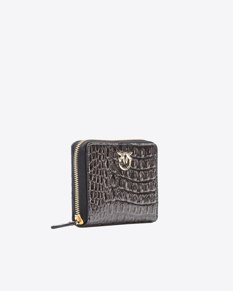 PINKO GALLERIA SQUARE LEATHER WALLET IN SHINY CROC-PRINT LEATHER 3