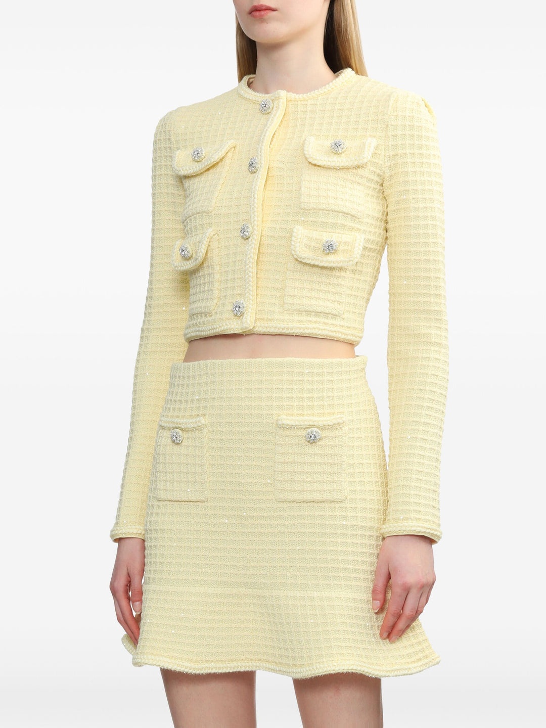Yellow Textured Knit Jacket - 3