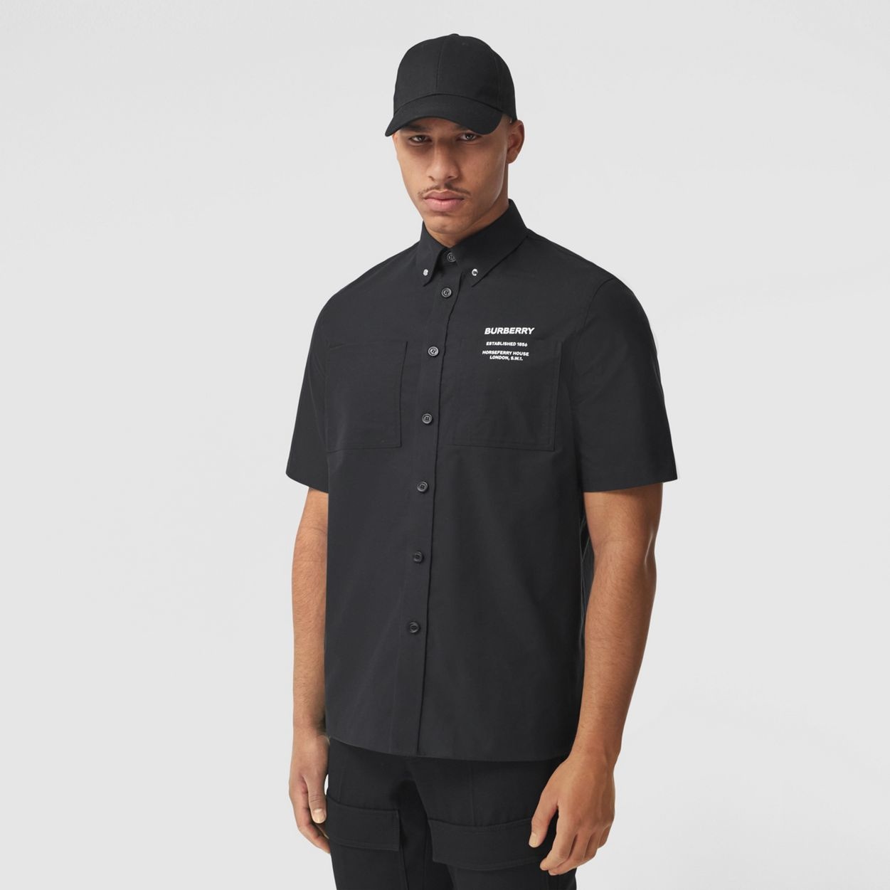 Short-sleeve Horseferry Print Cotton Oversized Shirt - 5