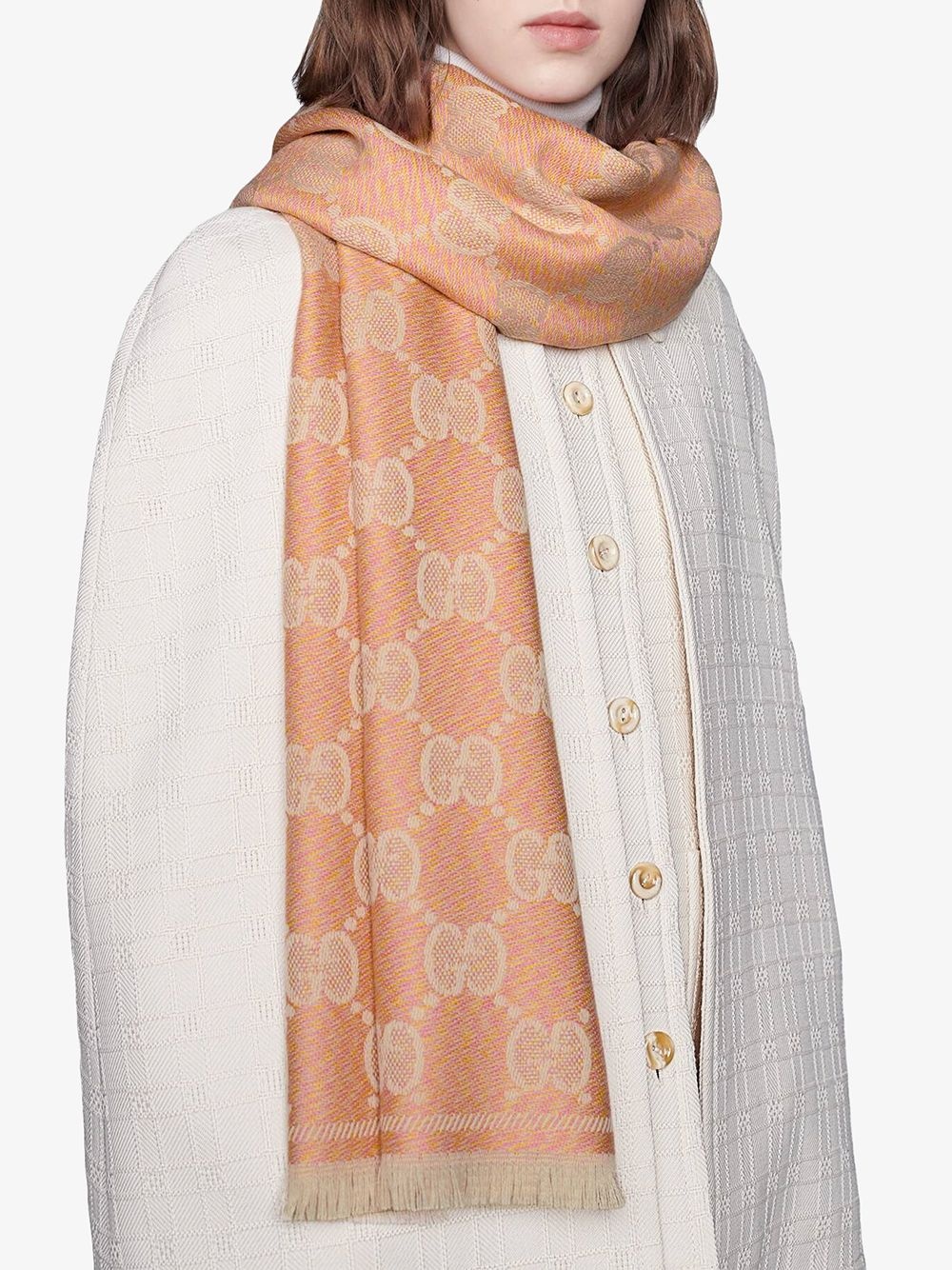 GG jacquard fringed scarf - 2