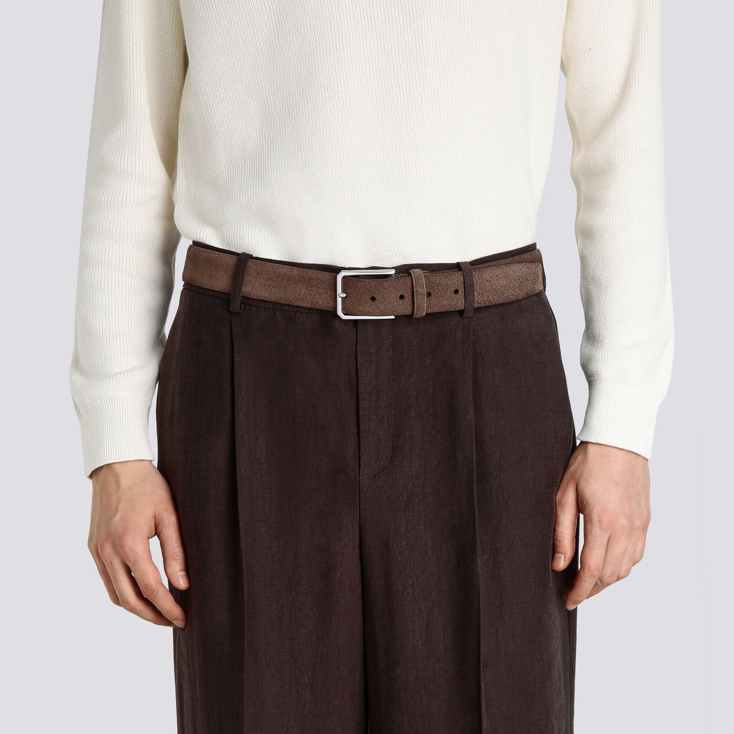 Men's brown suede adjustable belt - 2