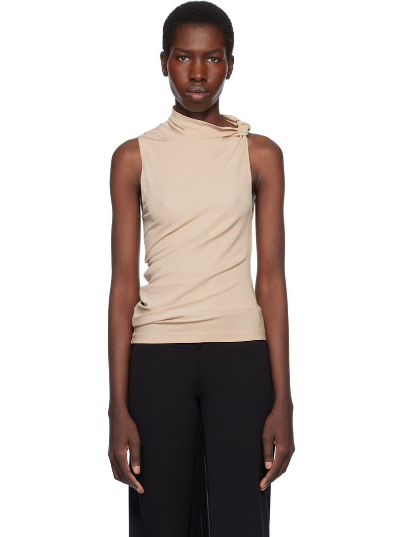 Beige Draped Jersey Tank Top 1