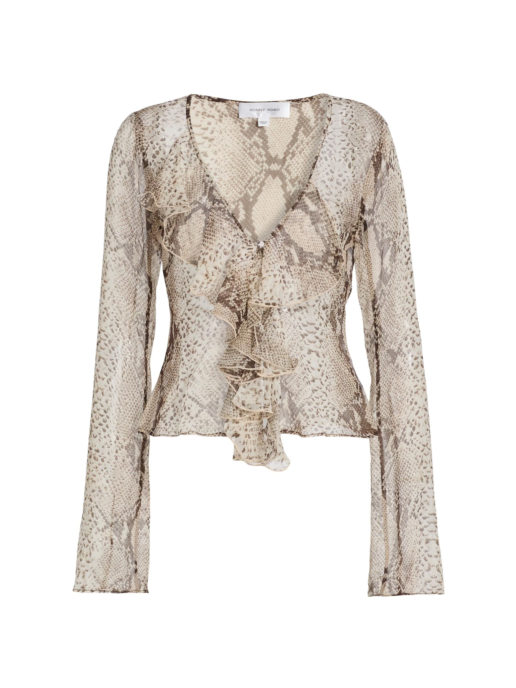 Women's Klaire Silk Snakeskin Print Ruffle Top - Snake Print Natural - 1