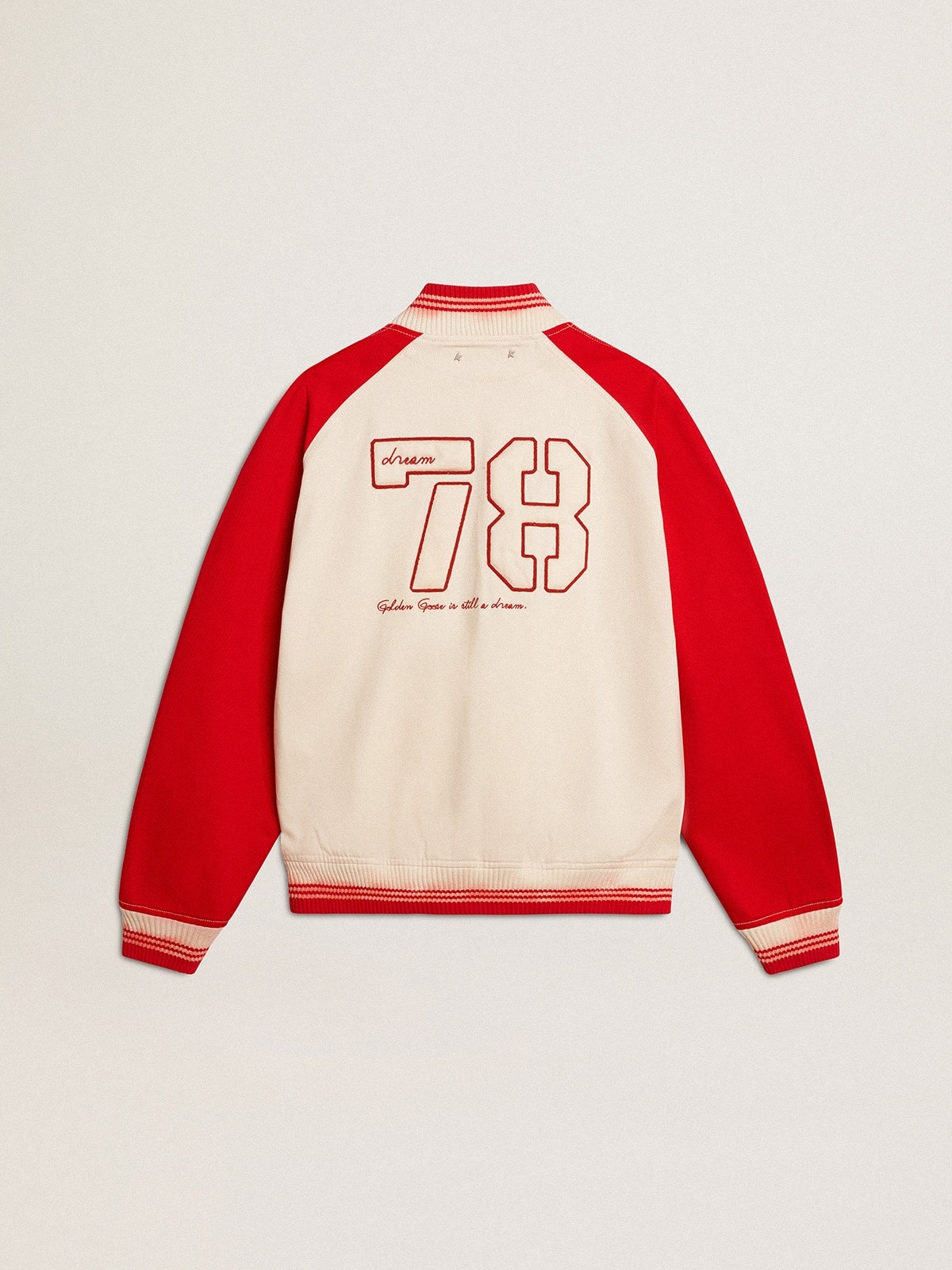 Bomber jacket in worn white and red with embroidery - 7