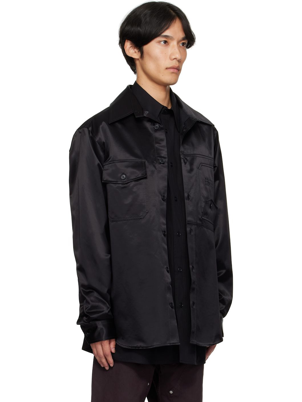 Black Satin Long Sleeve Shirt - 2