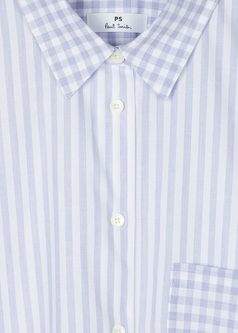 Paul Smith Women's White And Blue Stripe Shirt With Check Trims outlook