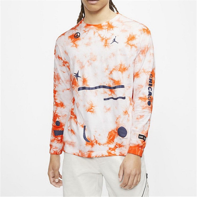 Air Jordan Chicago Crossover Series All-Star Round Neck Casual Sports Printing Long Sleeves Orange C - 3