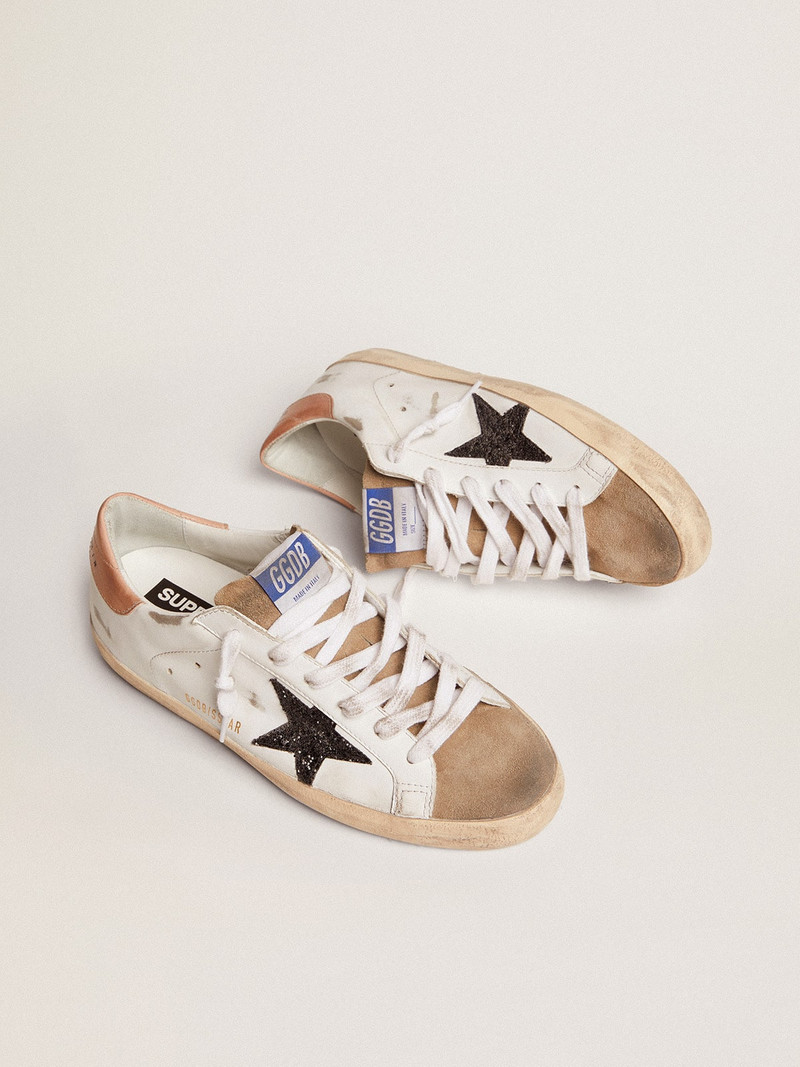 Golden Goose Super-Star sneakers with black glitter star and old-rose leather heel tab outlook