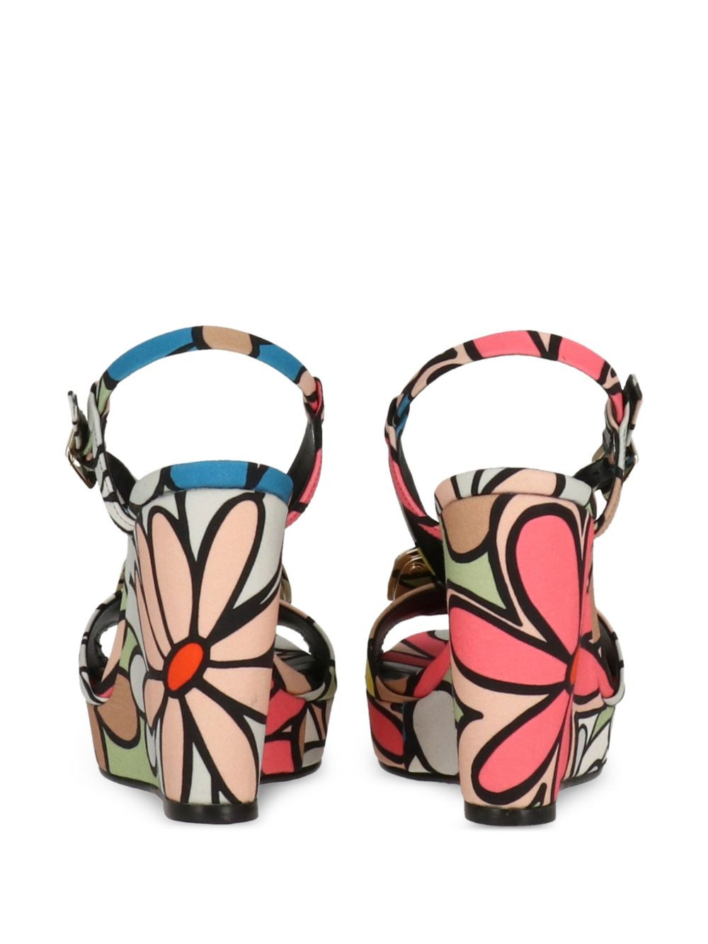 flower-print buckled wedge sandals - 3