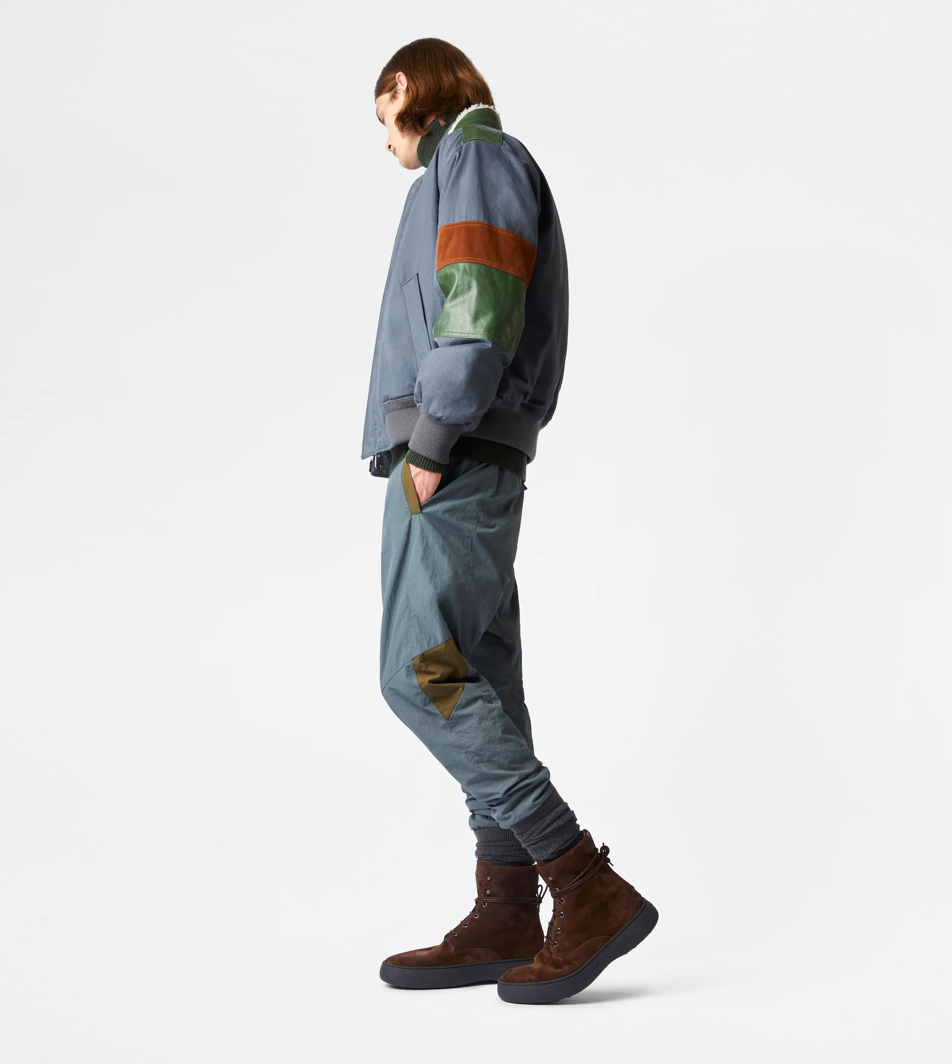 TOD'S BOMBER JACKET WITH LEATHER INSERTS - GREY - 4